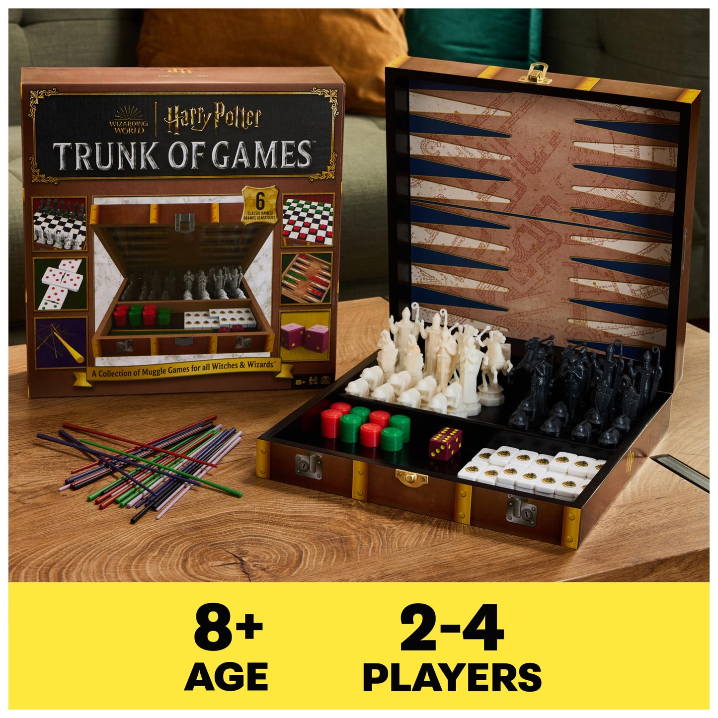 Spin Master Wizarding World Trunk of Games 6-in-1 – Wooden Box (2-4 Players, 8+)