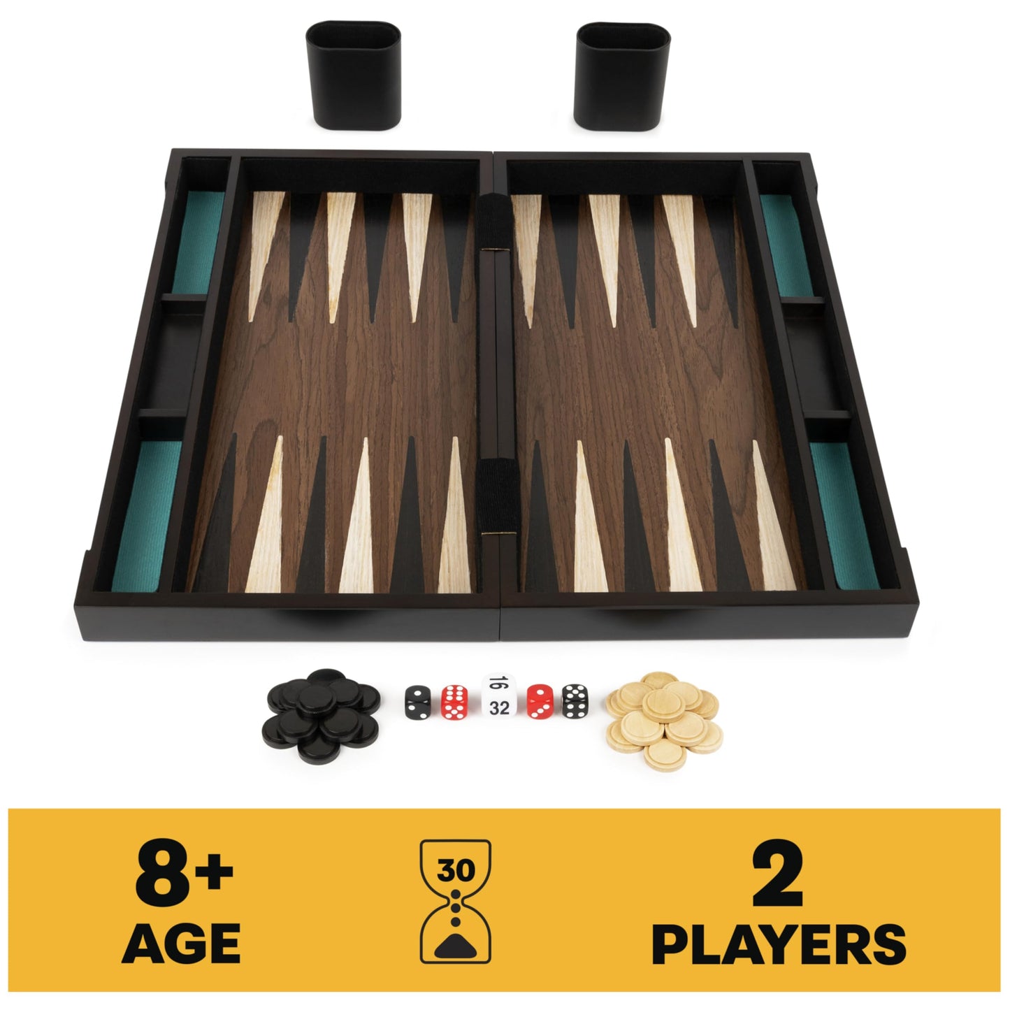 Spin Master Games Legacy Deluxe Wooden Backgammon – 2-Player Classic Board Game Set