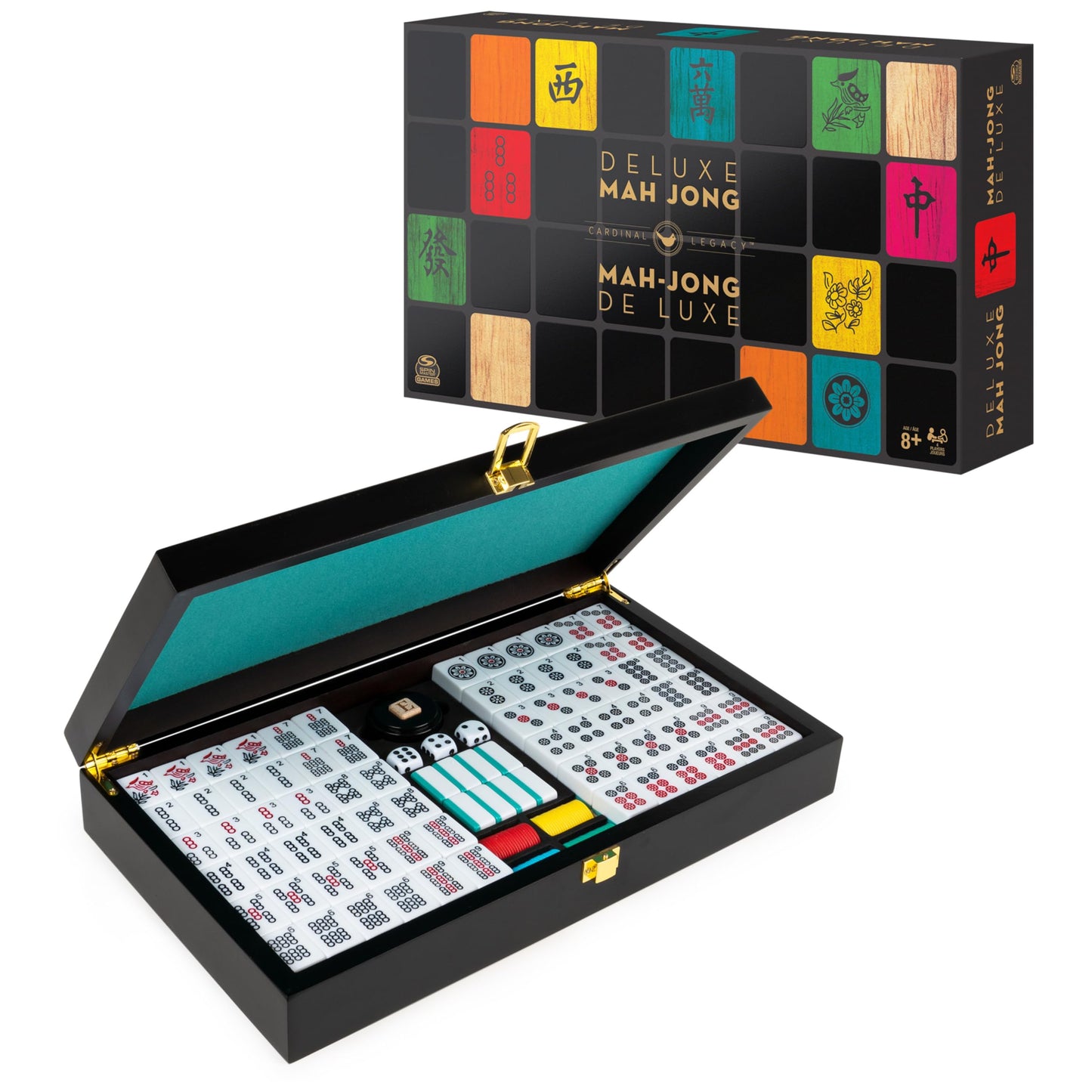 Spin Master Games Legacy Deluxe Mah Jong: Two-Tone Tiles & Lined Wood Case