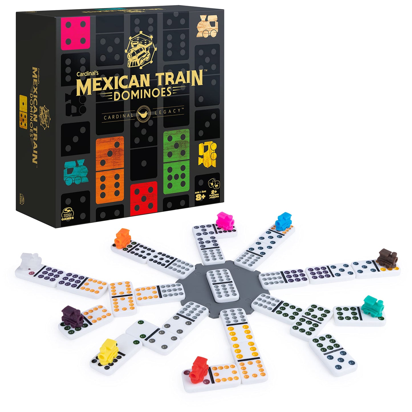 Spin Master Games Legacy Deluxe Mexican Train Dominoes — Double-12 Set with Wooden Case