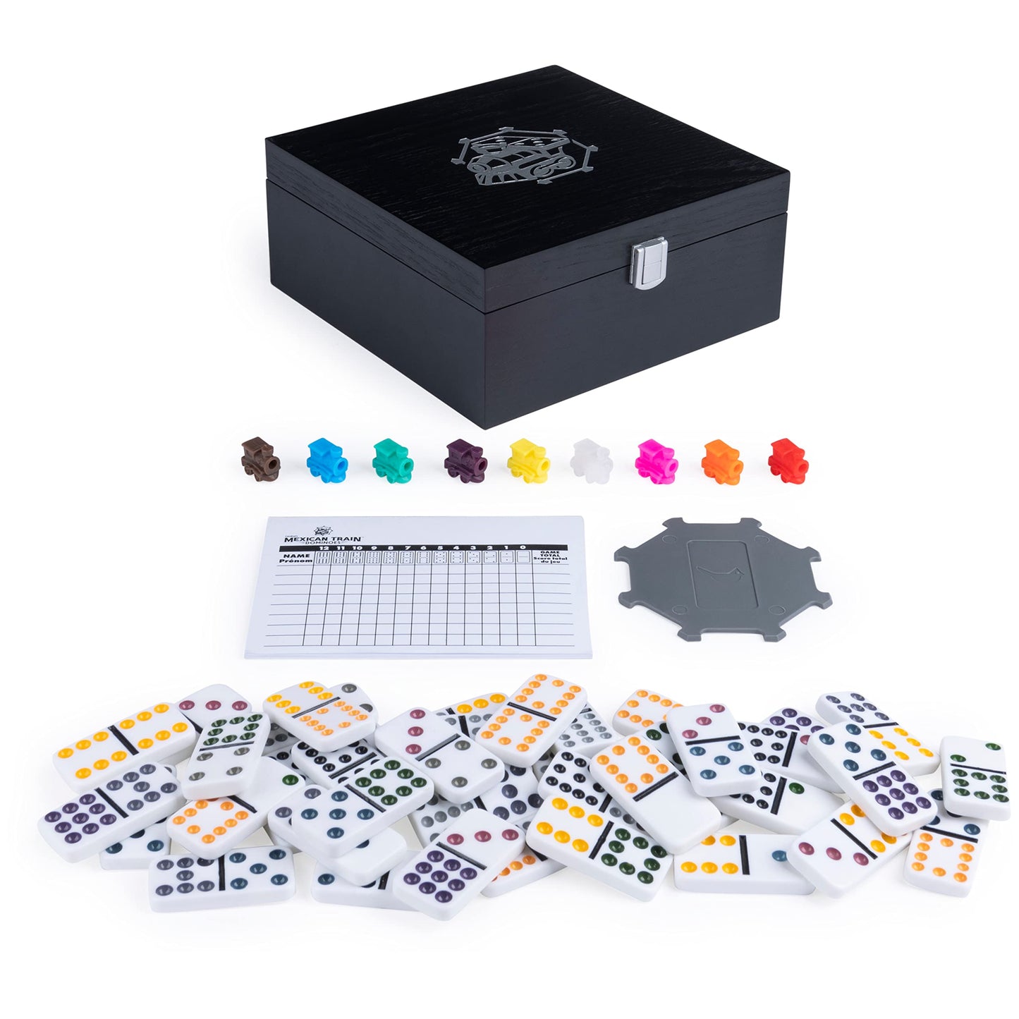 Spin Master Games Legacy Deluxe Mexican Train Dominoes — Double-12 Set with Wooden Case
