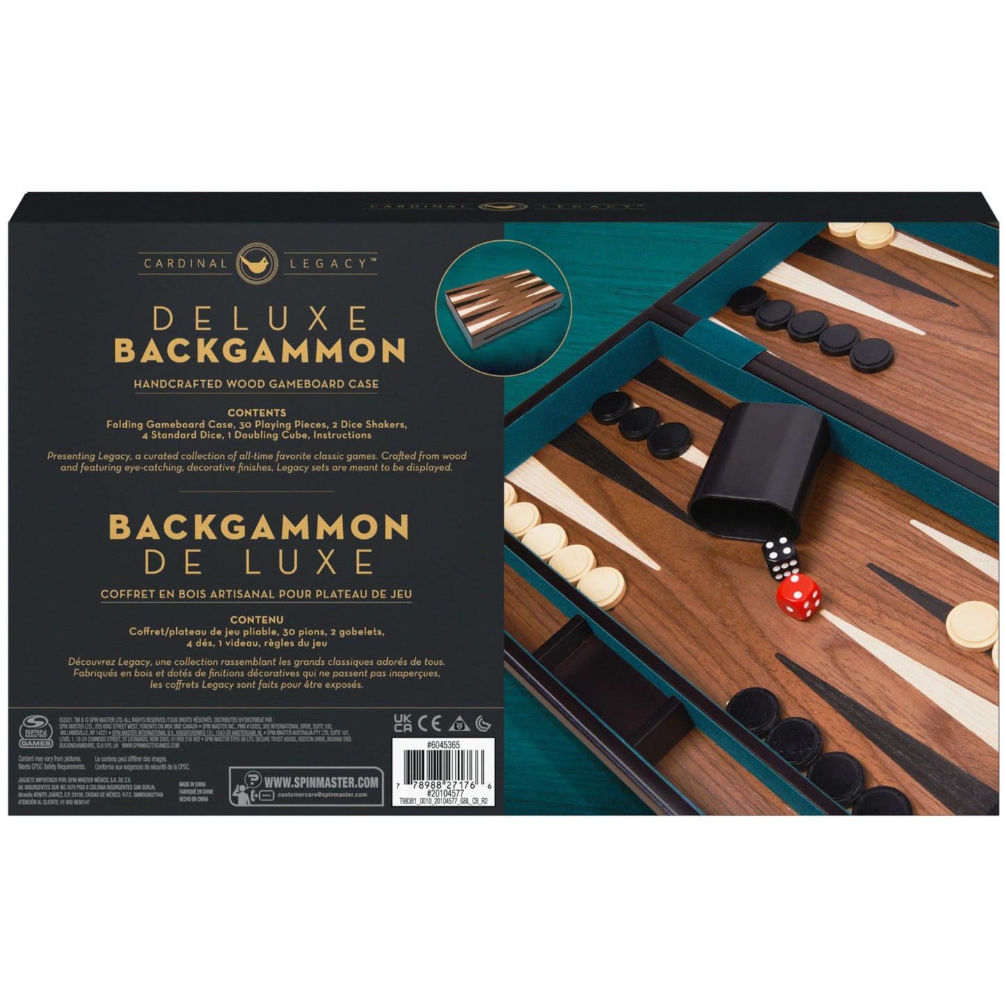 Spin Master Games Legacy Deluxe Wooden Backgammon – 2-Player Classic Board Game Set