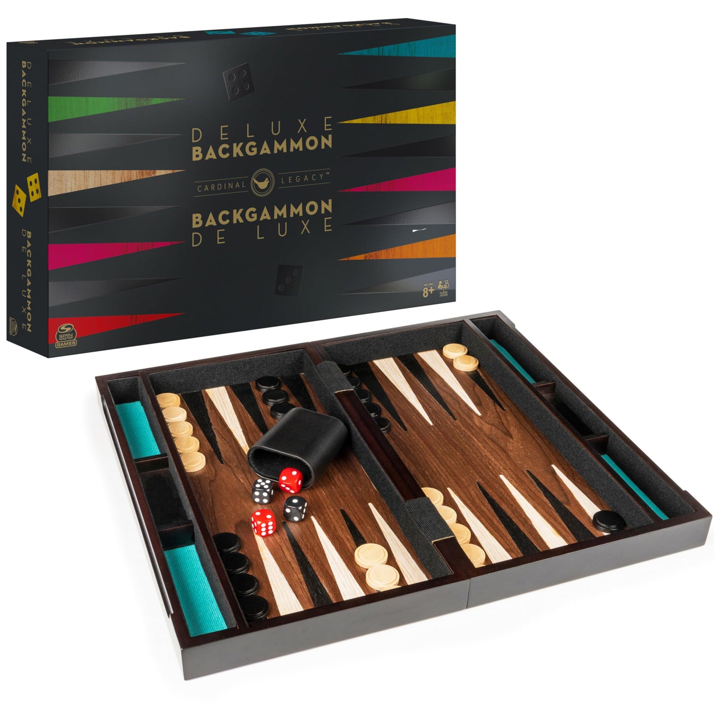 Spin Master Games Legacy Deluxe Wooden Backgammon – 2-Player Classic Board Game Set