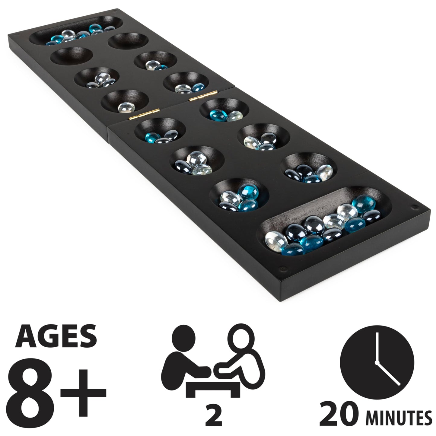 Spin Master Games Legacy Deluxe Mancala – Folding Wooden Board, Glass Pebbles, Family Strategy Game for Ages 8+