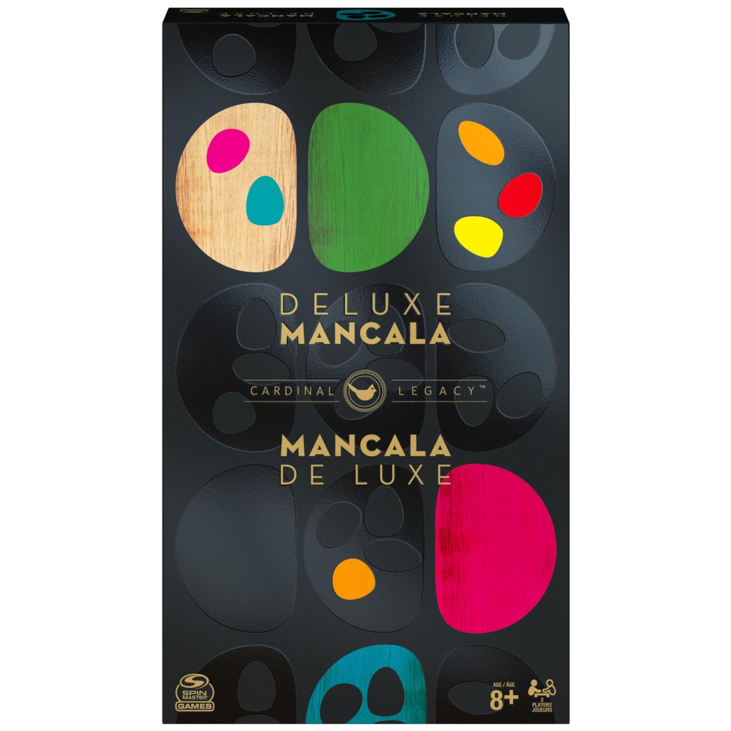 Spin Master Games Legacy Deluxe Mancala – Folding Wooden Board, Glass Pebbles, Family Strategy Game for Ages 8+