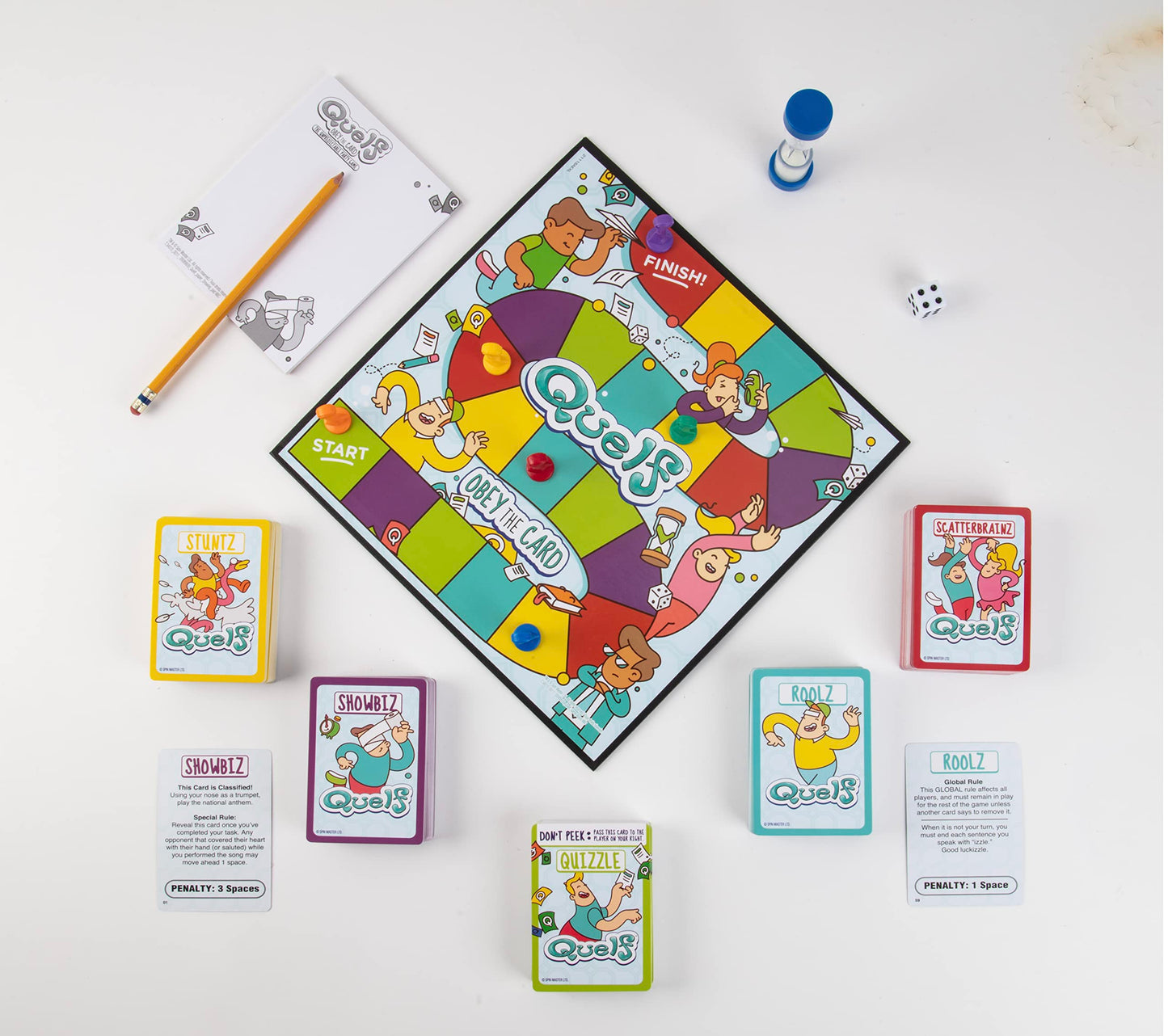 Spin Master Quelf Board Game – Hilarious Party Game for Teens & Adults | 300 Action Cards