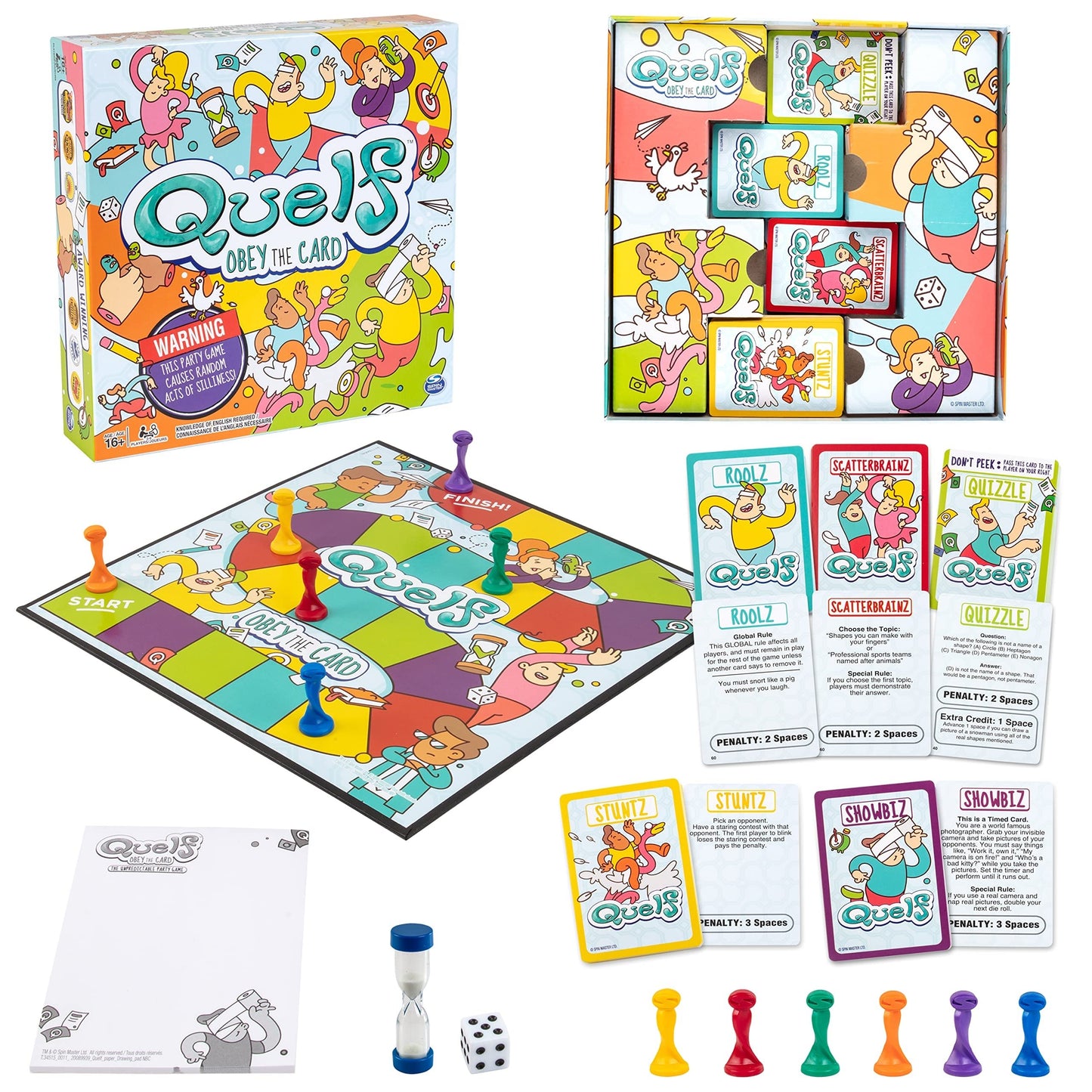 Spin Master Quelf Board Game – Hilarious Party Game for Teens & Adults | 300 Action Cards