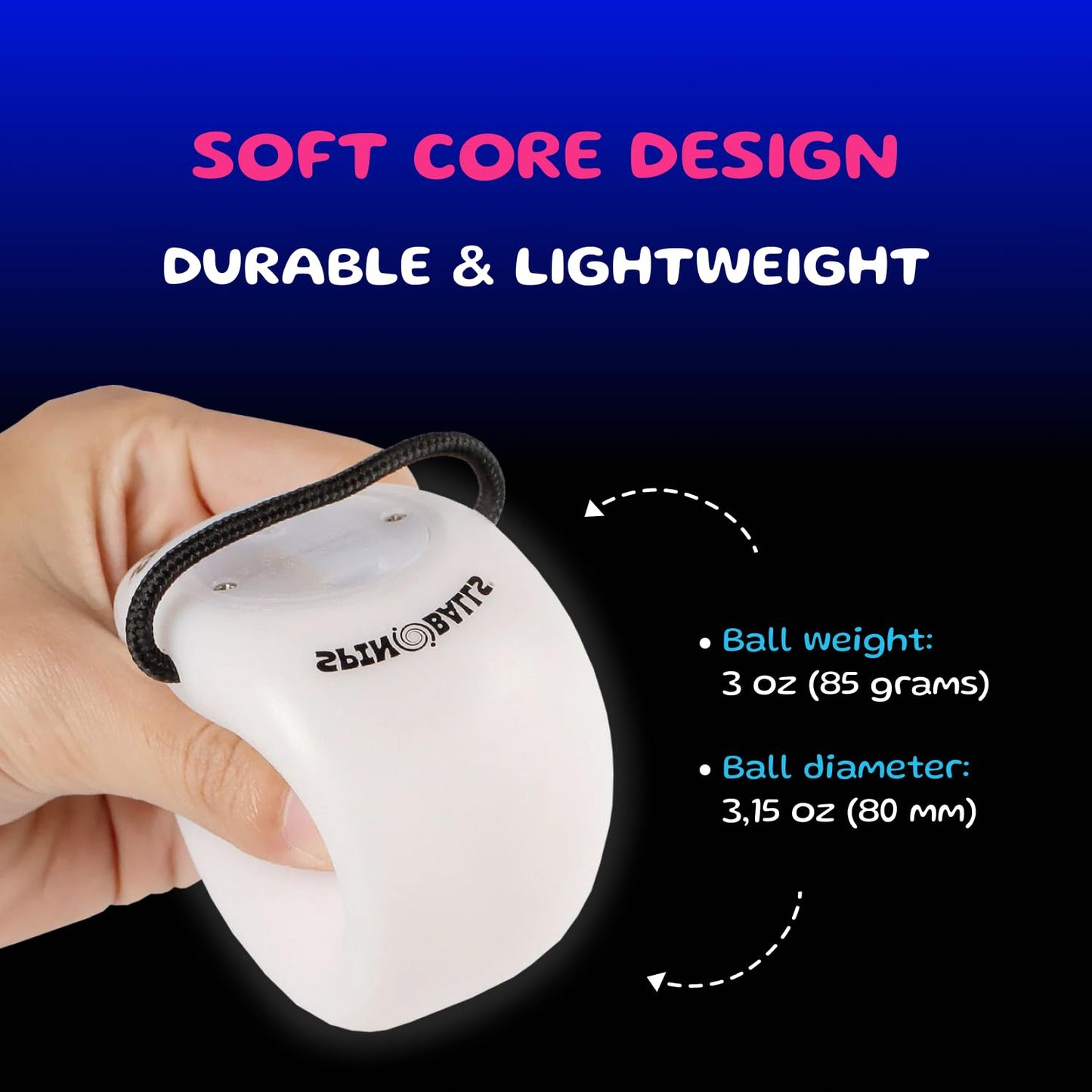 SPIN BALLS Glow.0 LED Poi – USB Rechargeable, 22 Color Modes, Durable Soft-Core Spinning Balls