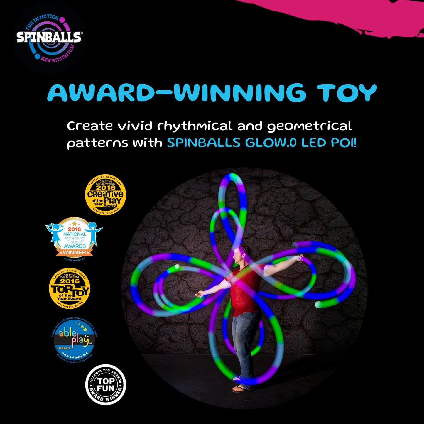 SPIN BALLS Glow.0 LED Poi – USB Rechargeable, 22 Color Modes, Durable Soft-Core Spinning Balls