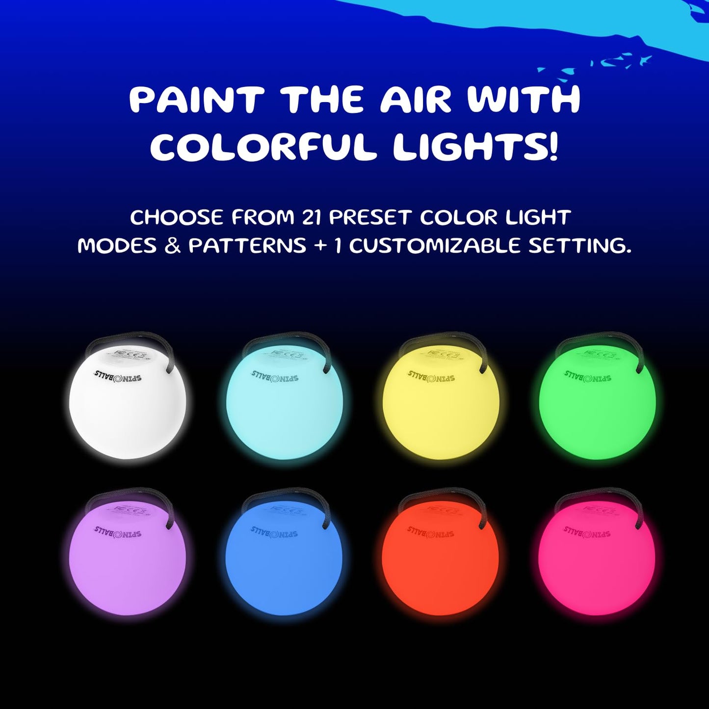 SPIN BALLS Glow.0 LED Poi – USB Rechargeable, 22 Color Modes, Durable Soft-Core Spinning Balls
