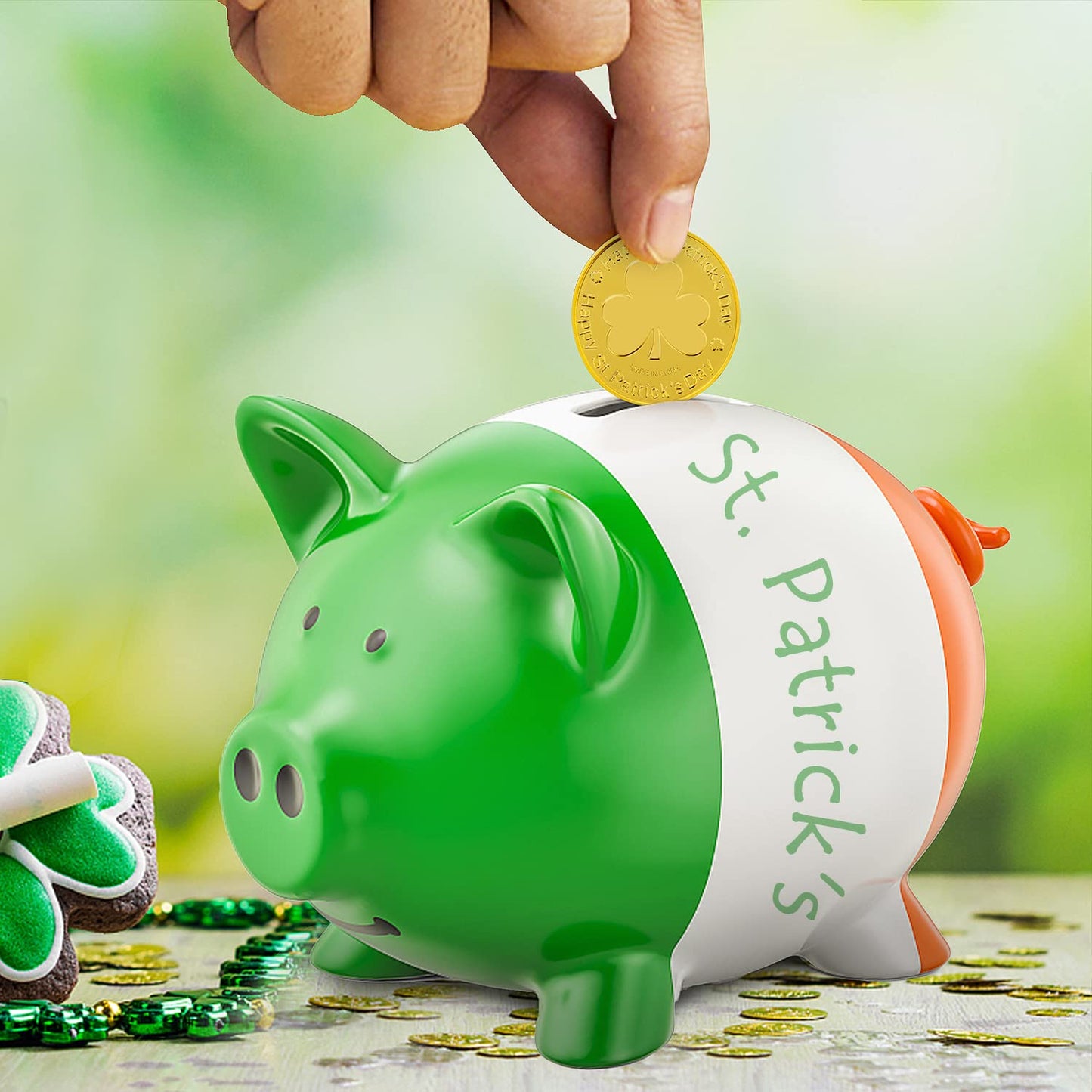 SpinLaLa St. Patrick's Day Gold Coins - 100 Pcs Shamrock Plastic Coins for Party Decor