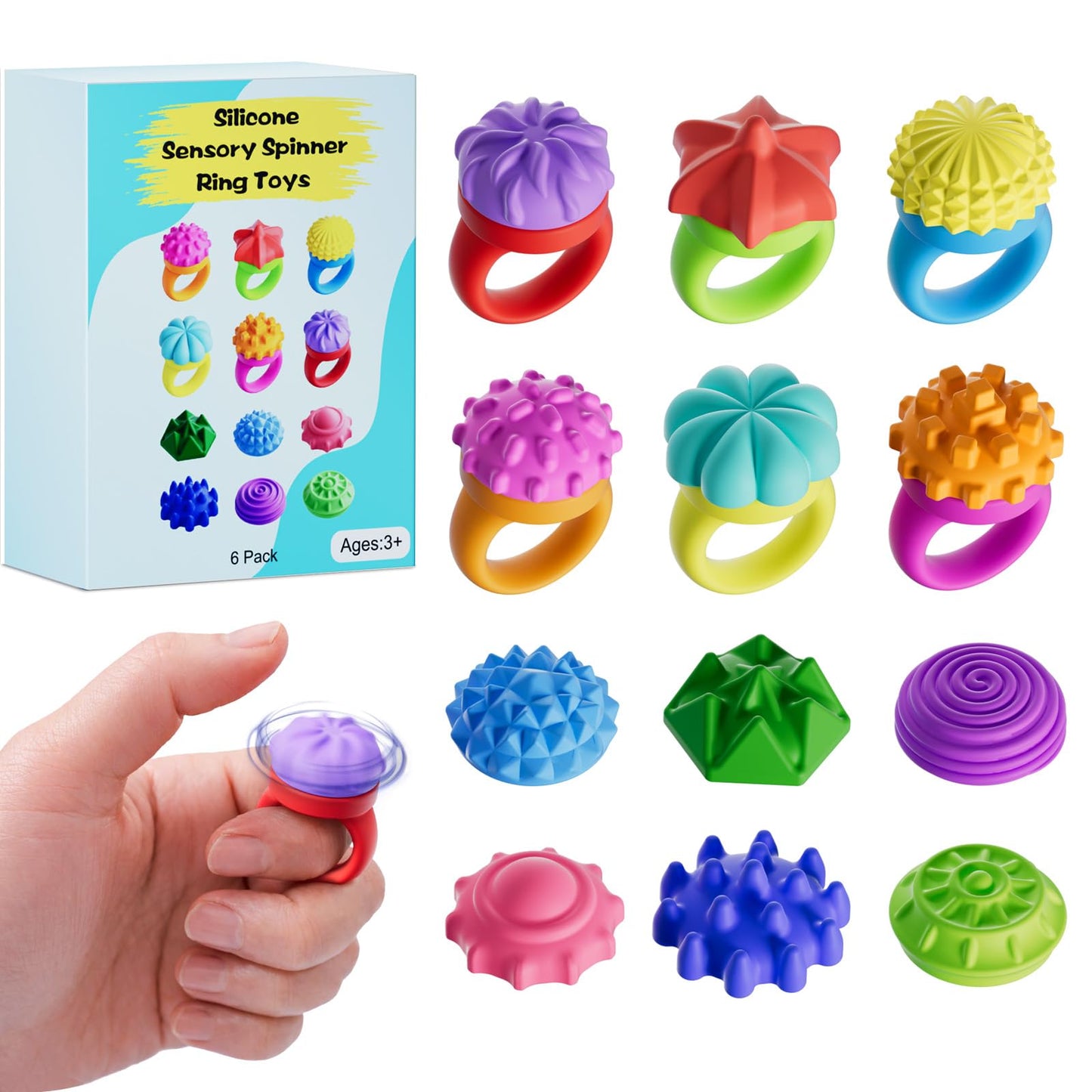 Spkwis Fidget Toys – 6-Pack Sensory Spinner Rings for Focus & Calm