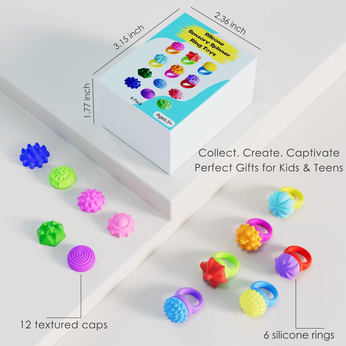 Spkwis Fidget Toys – 6-Pack Sensory Spinner Rings for Focus & Calm