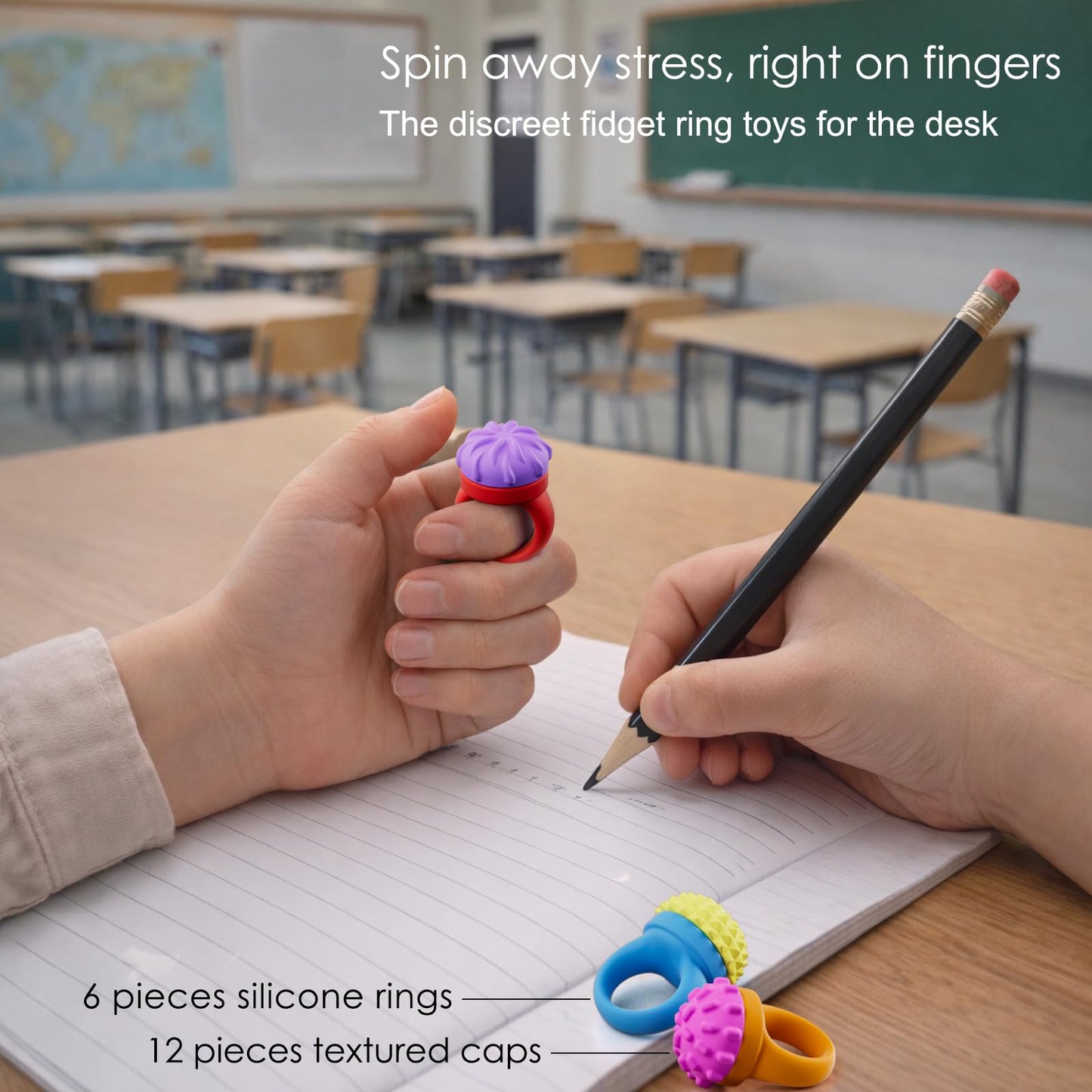 Spkwis Fidget Toys – 6-Pack Sensory Spinner Rings for Focus & Calm