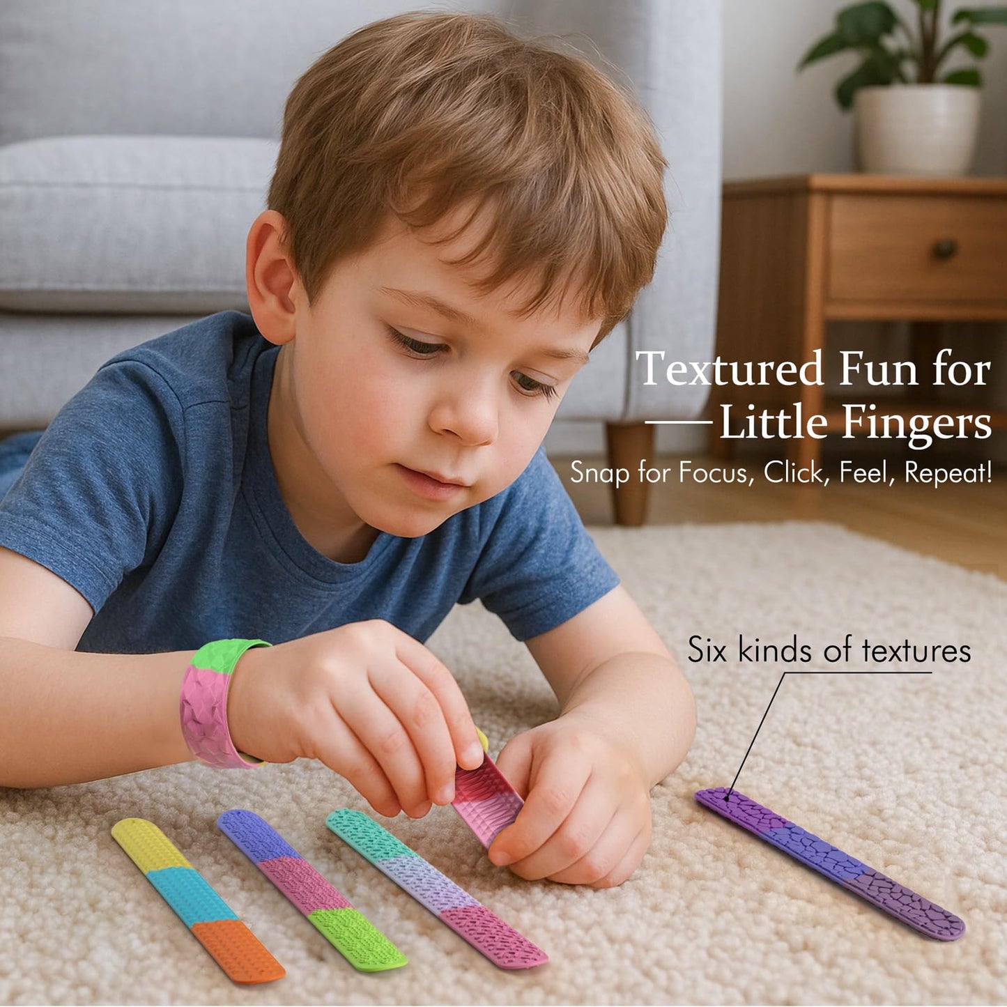 Spkwis Sensory Slap Bracelets — 6-Pack Fidget Toys for Kids & Teens | Textured Silicone Snap Bracelets