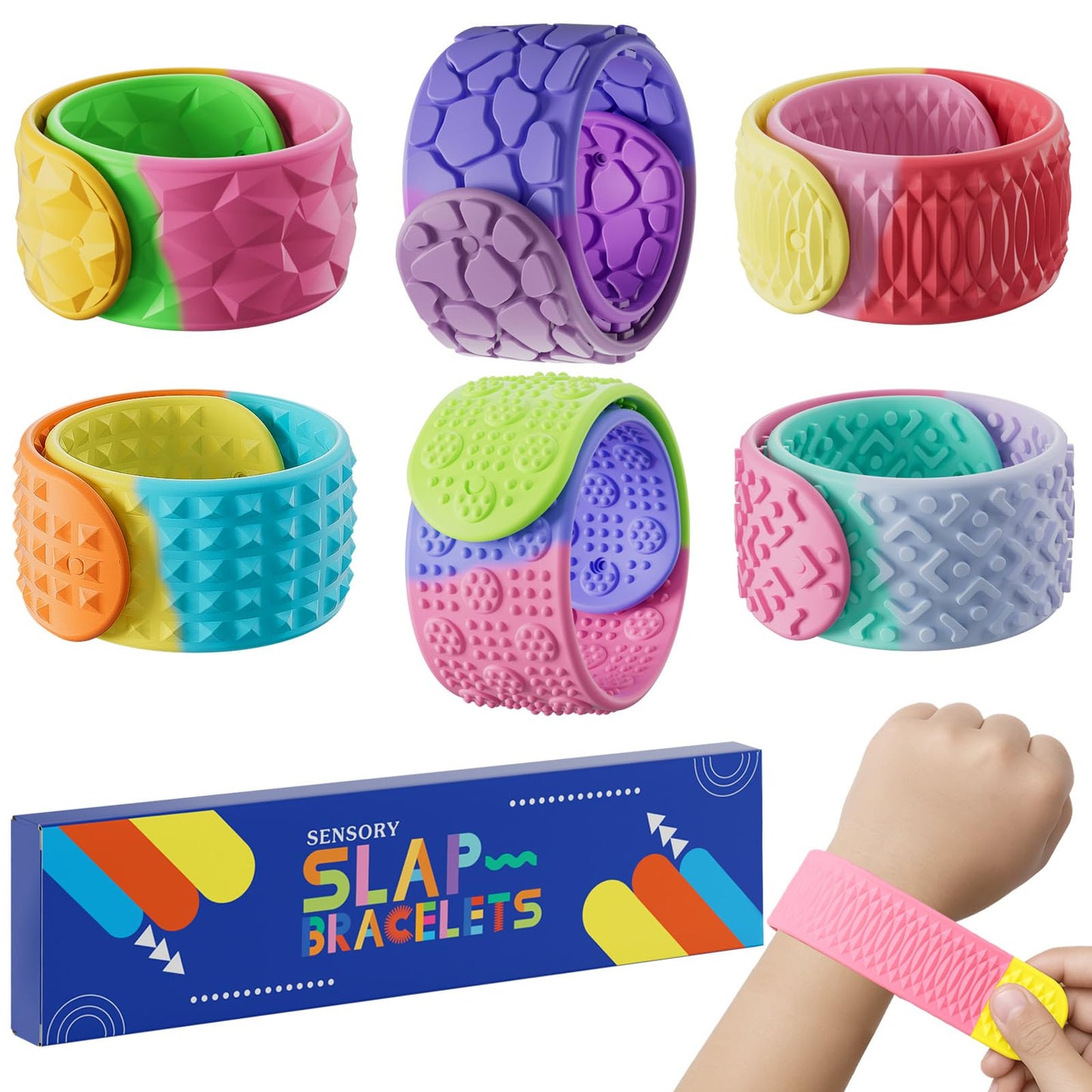 Spkwis Sensory Slap Bracelets — 6-Pack Fidget Toys for Kids & Teens | Textured Silicone Snap Bracelets