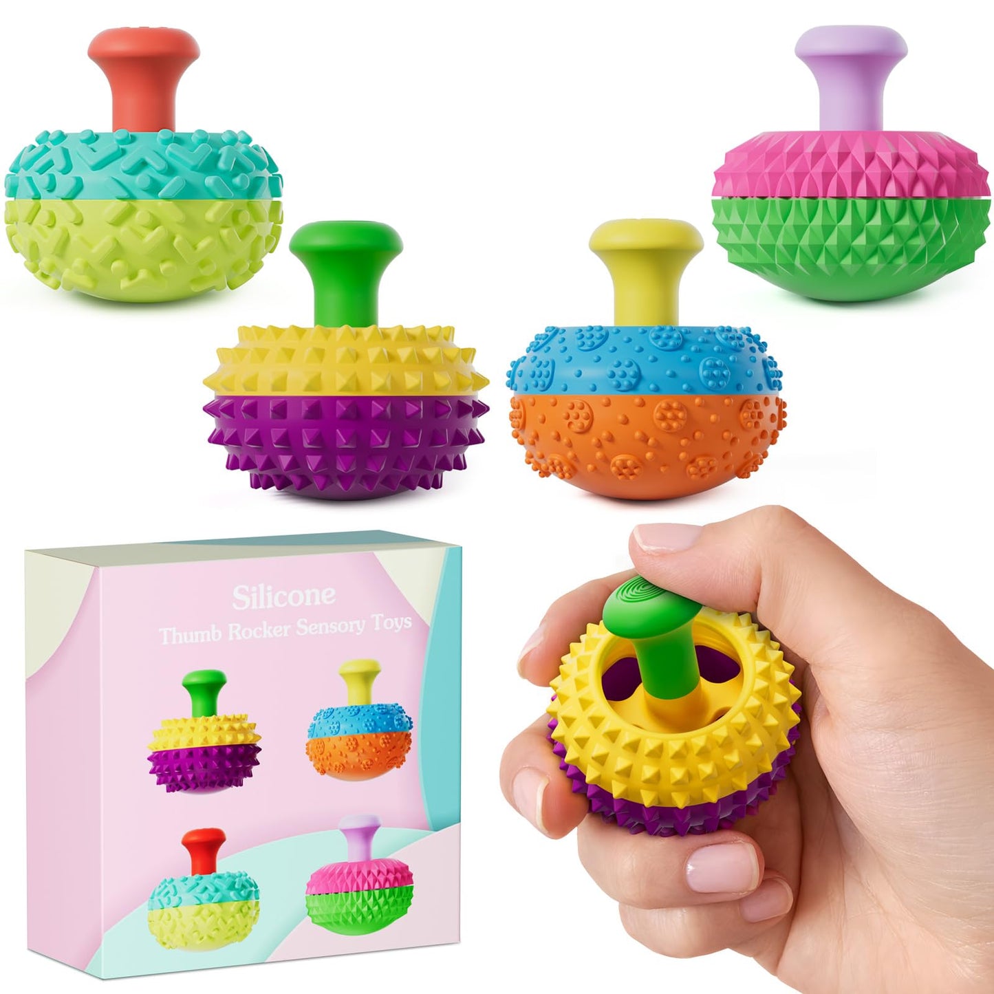 Spkwis Silicone Thumb Rocker Fidget Toys - 4-Pack for Stress Relief, Focus & Desk Fun