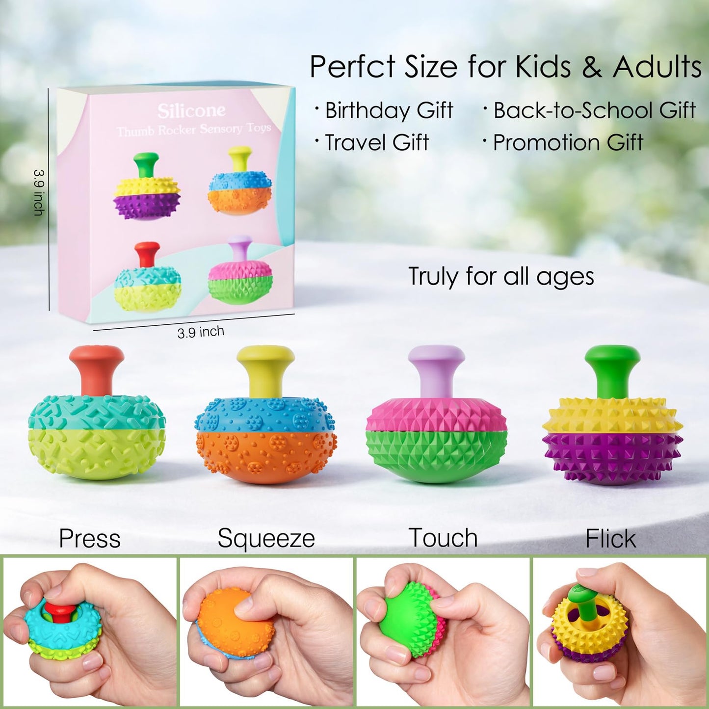 Spkwis Silicone Thumb Rocker Fidget Toys - 4-Pack for Stress Relief, Focus & Desk Fun