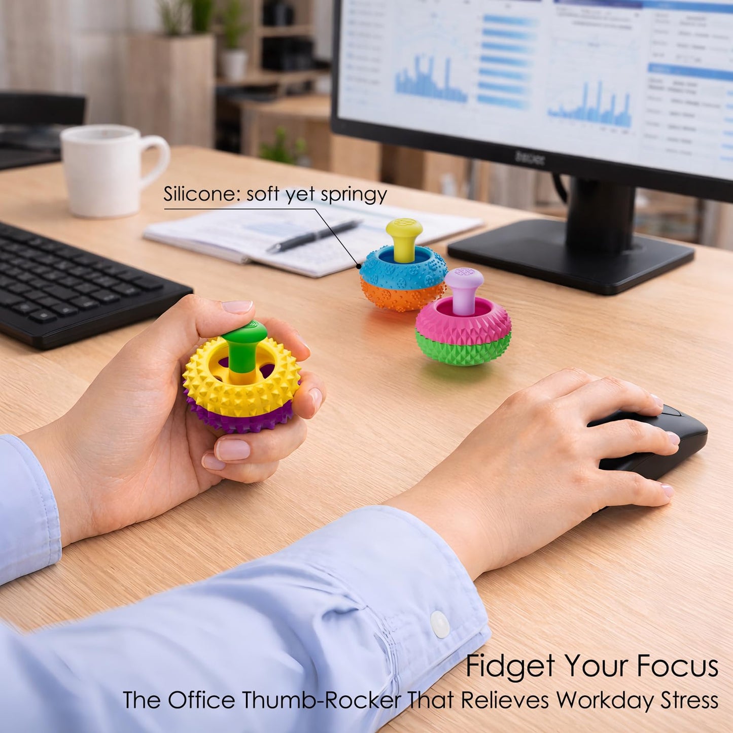 Spkwis Silicone Thumb Rocker Fidget Toys - 4-Pack for Stress Relief, Focus & Desk Fun