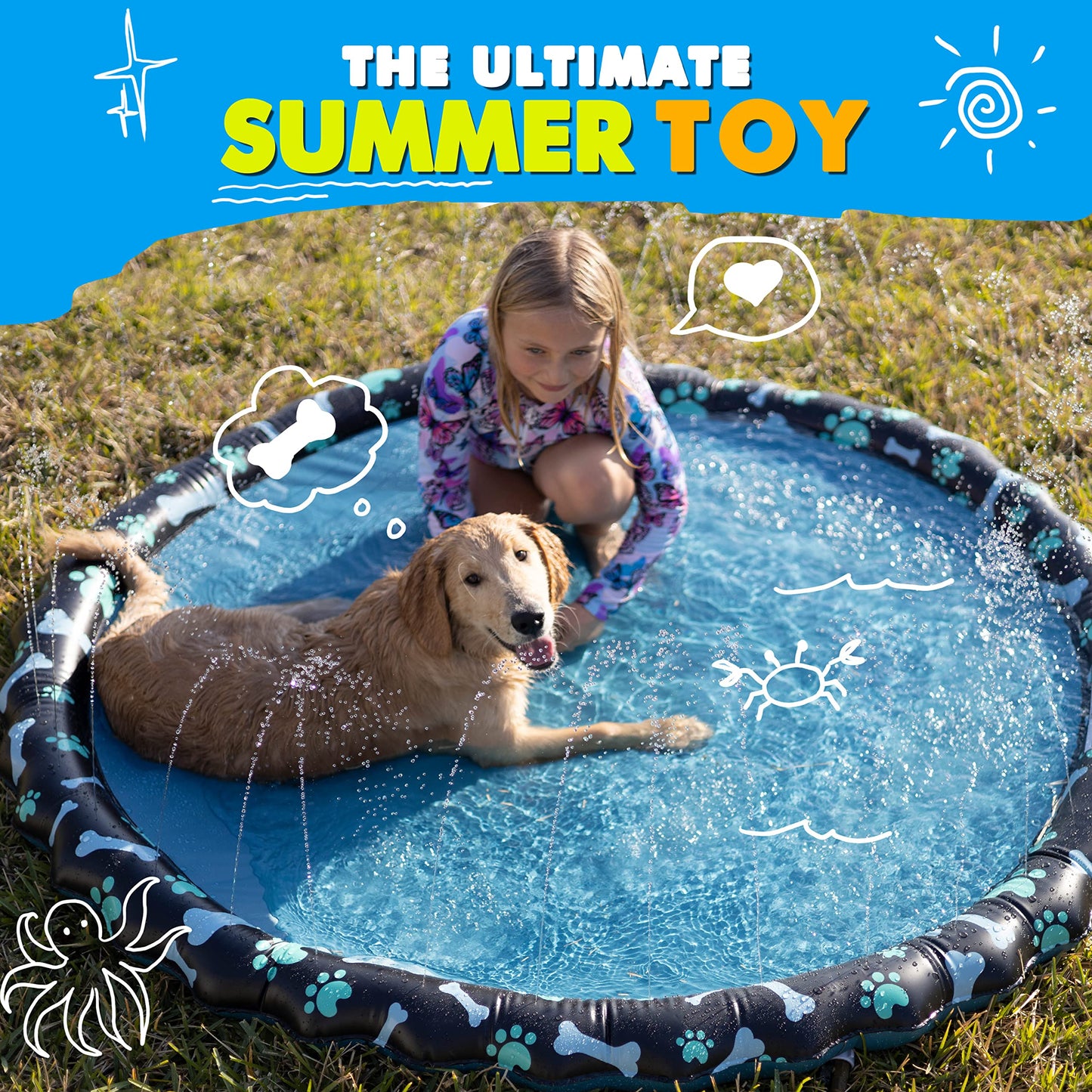 SplashEZ Non Slip Splash Pad – 69-Inch Large Outdoor Fun for Kids & Dogs