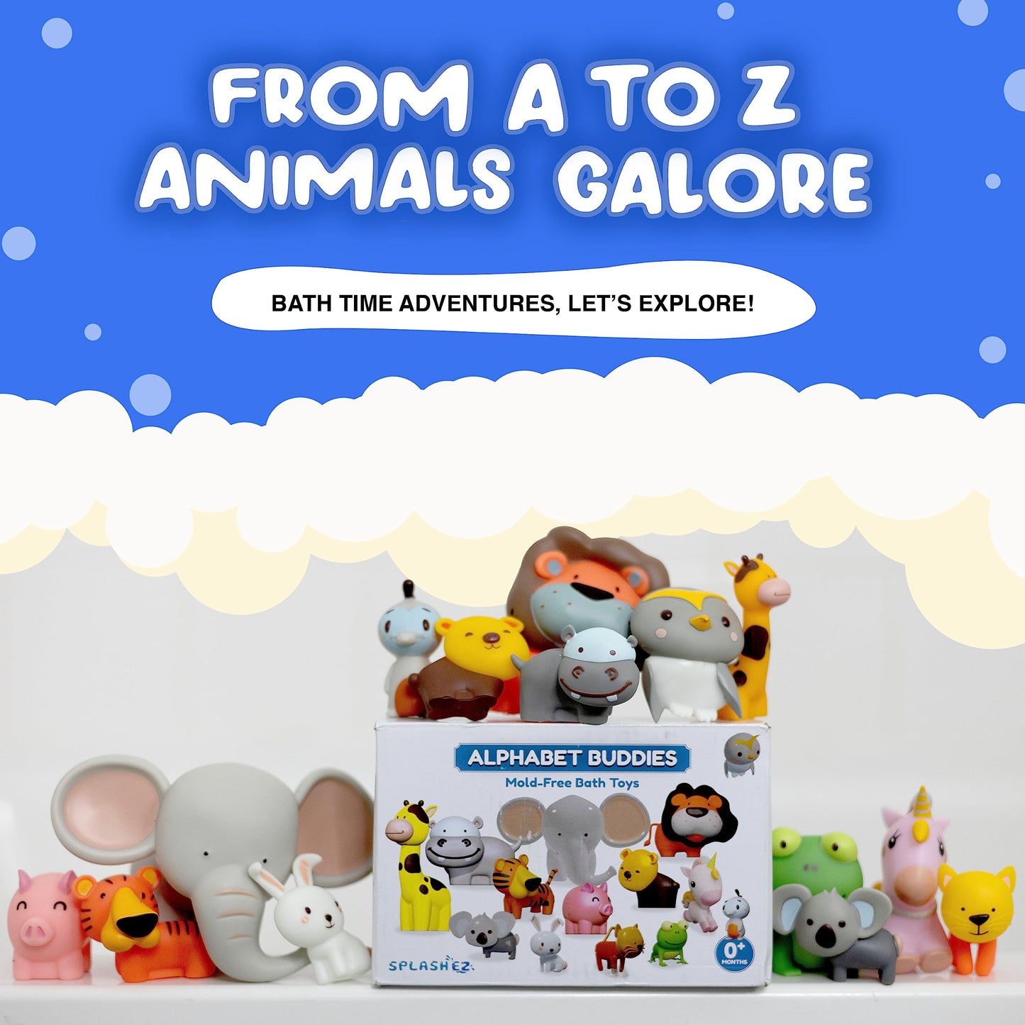 SplashEZ Bath Toys for Kids 4-8 | Mold-Free XL Animal Set for Bath Time