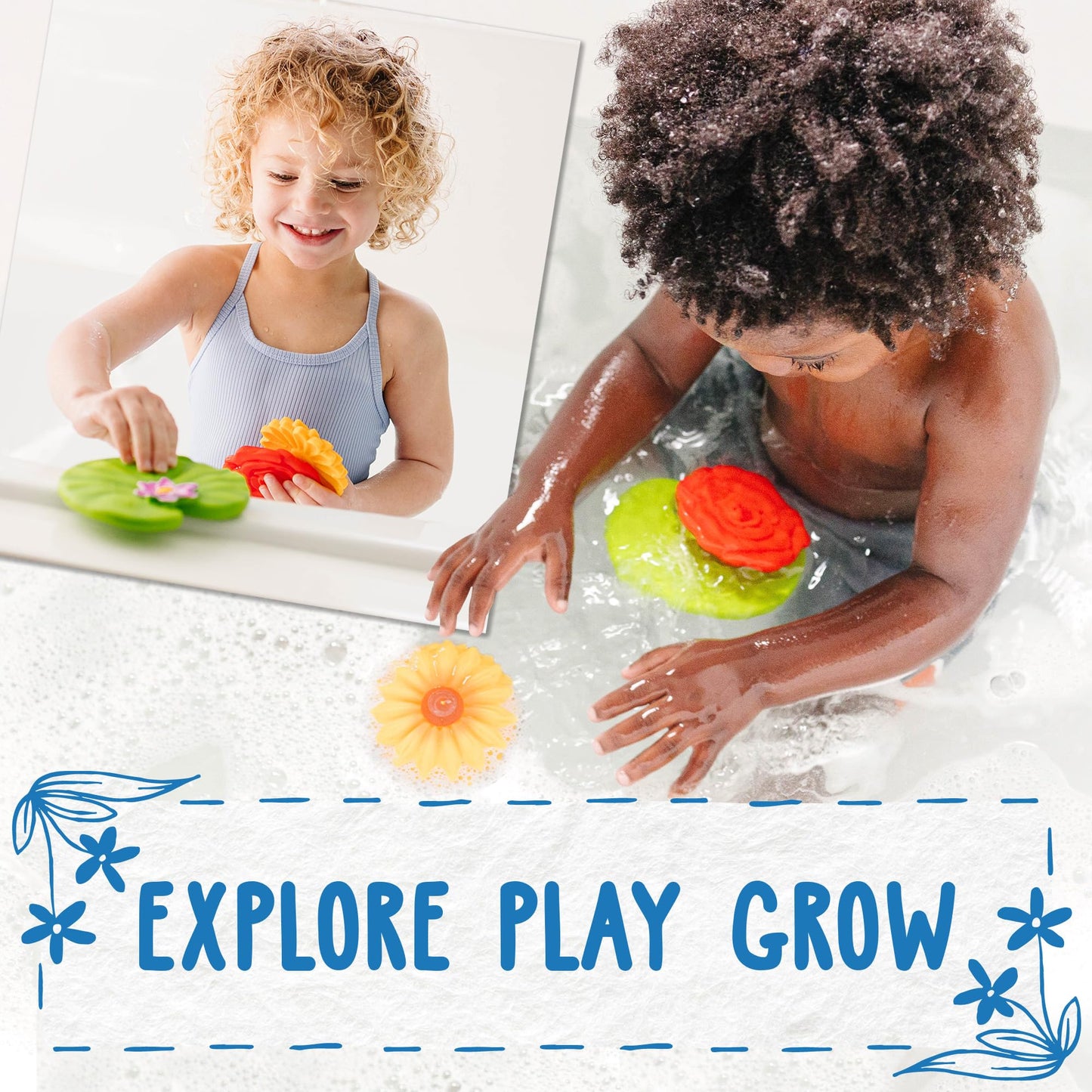 SplashEZ Mold Free Bath Toys for Kids & Toddlers – 3-Piece Lily Sunflower Rose Set (No Hole)