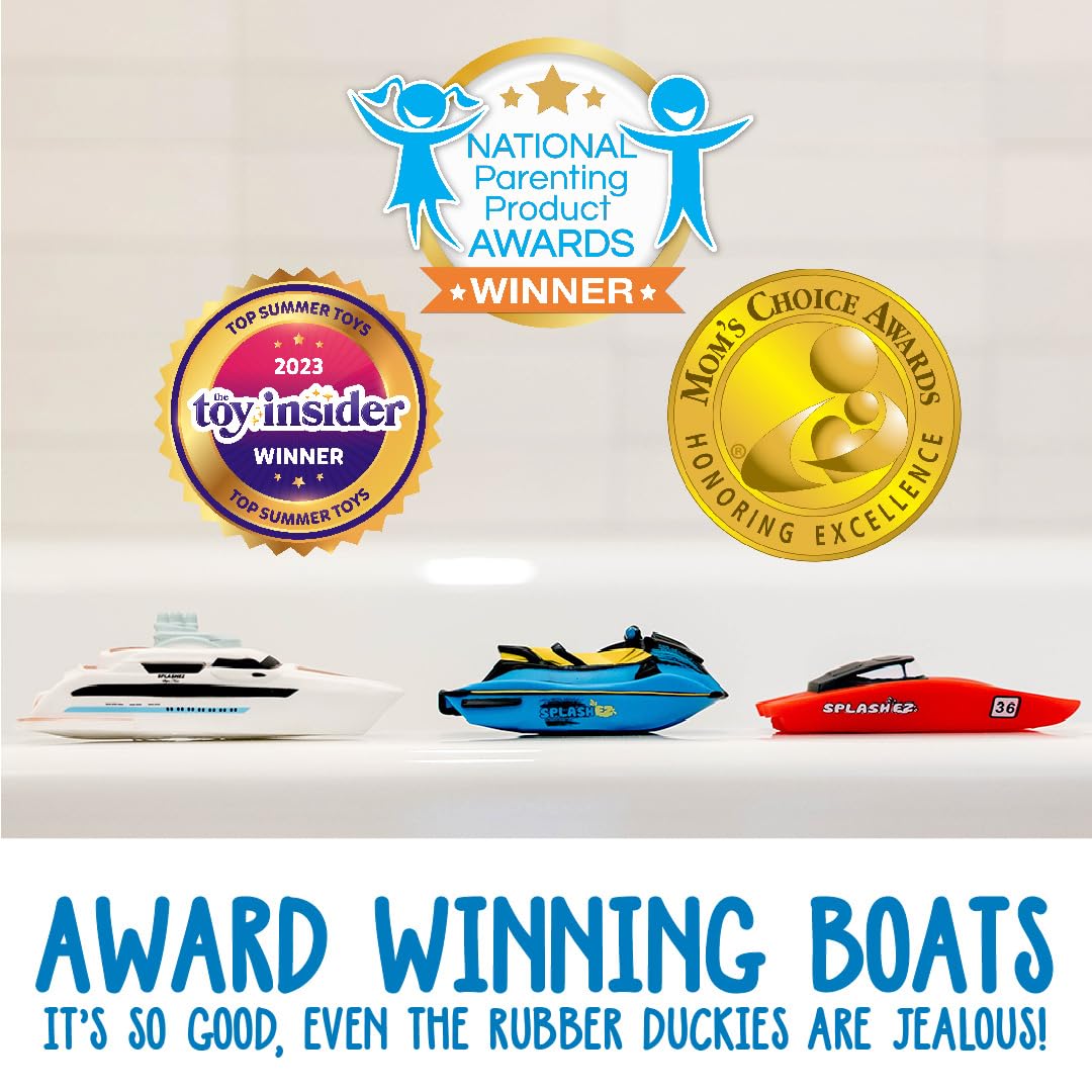 SplashEZ Bath Toy Boats 3-Pack – Mold-Free Tub Boats for Toddlers (Jet Ski, Yacht, Catamaran)