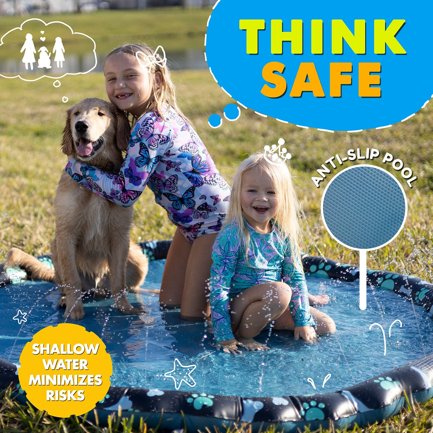 SplashEZ Non Slip Splash Pad – 69-Inch Large Outdoor Fun for Kids & Dogs