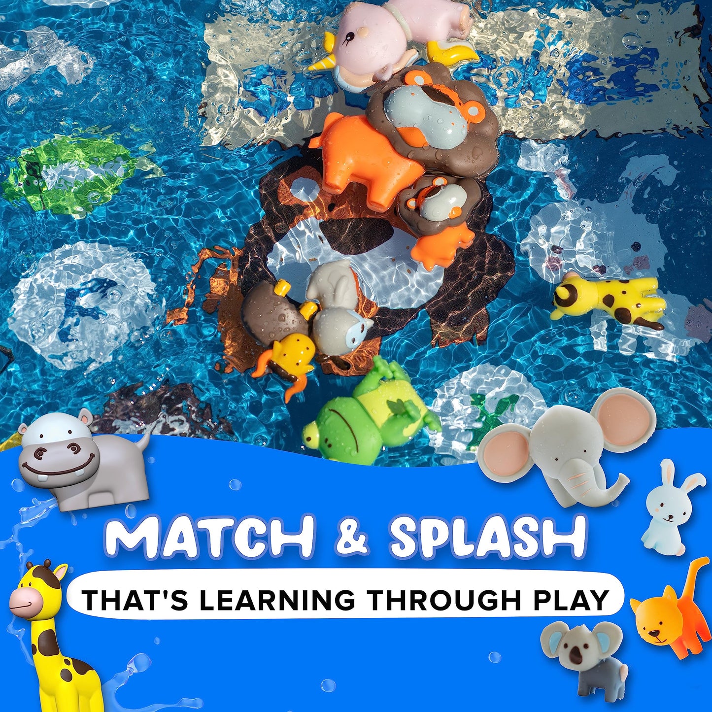 SplashEZ Bath Toys for Kids 4-8 | Mold-Free XL Animal Set for Bath Time