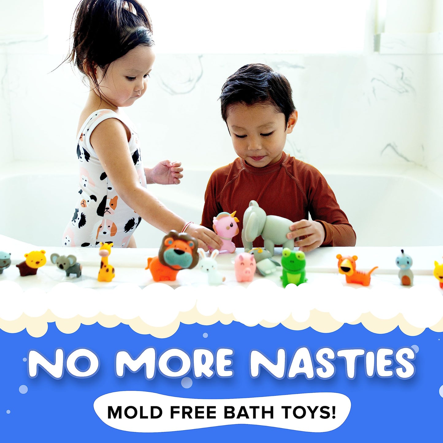 SplashEZ Bath Toys for Kids 4-8 | Mold-Free XL Animal Set for Bath Time