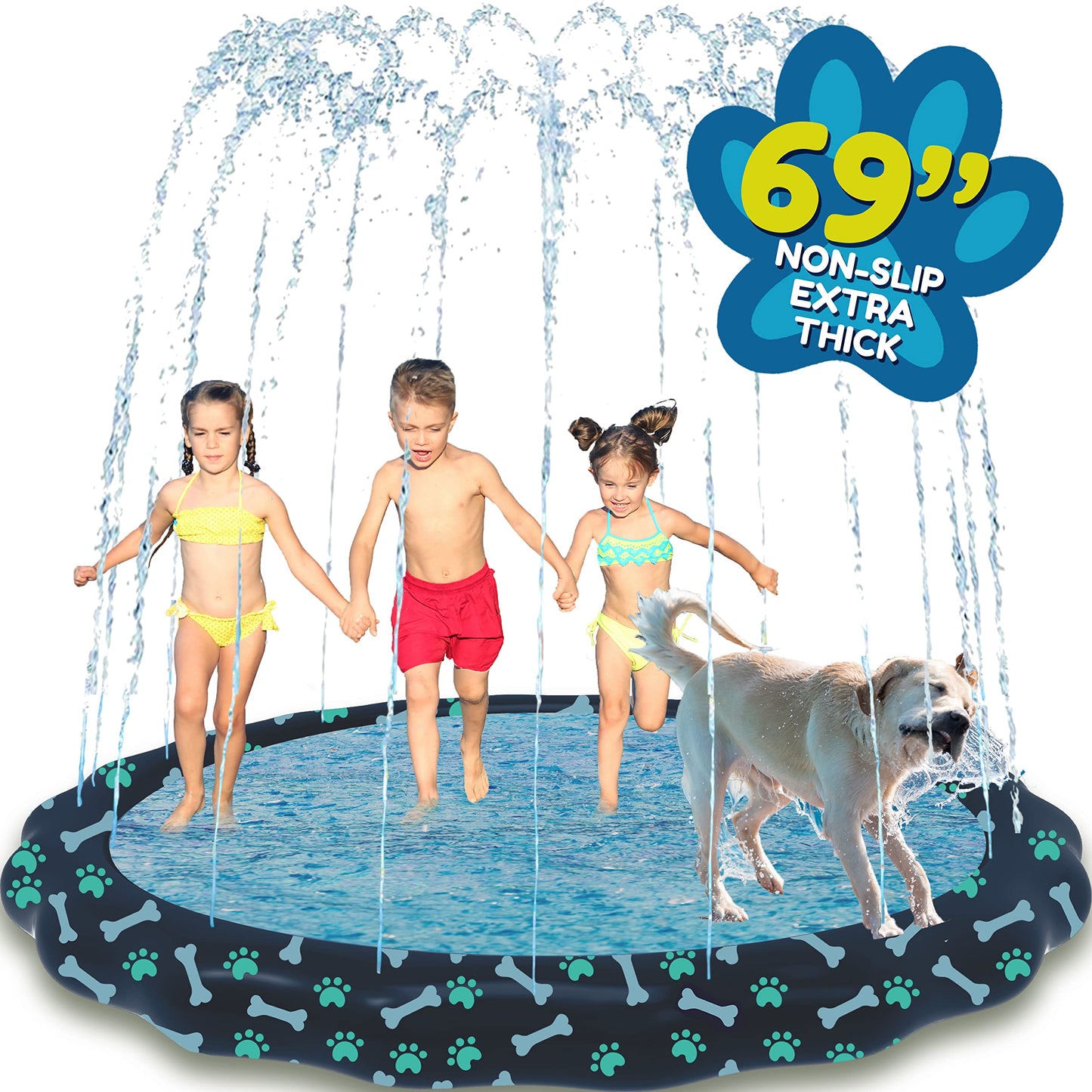 SplashEZ Non Slip Splash Pad – 69-Inch Large Outdoor Fun for Kids & Dogs