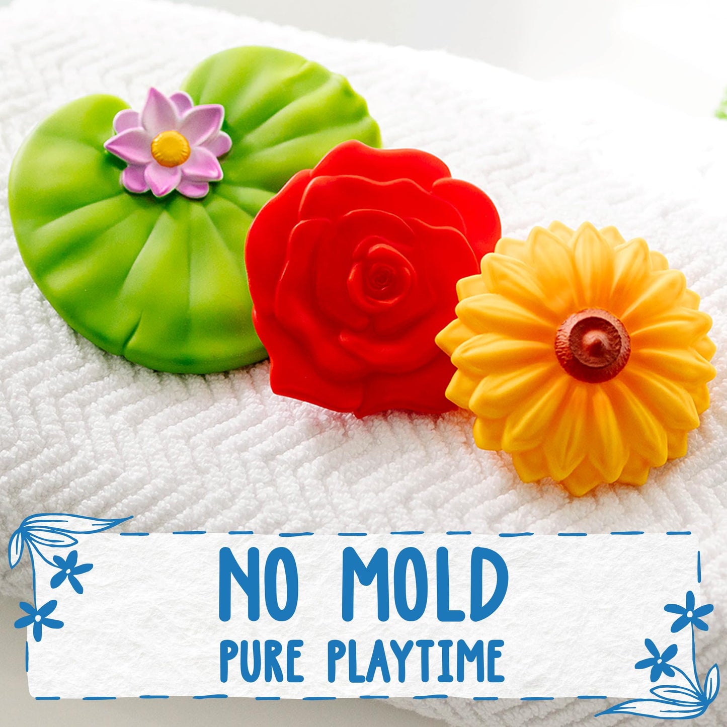 SplashEZ Mold Free Bath Toys for Kids & Toddlers – 3-Piece Lily Sunflower Rose Set (No Hole)