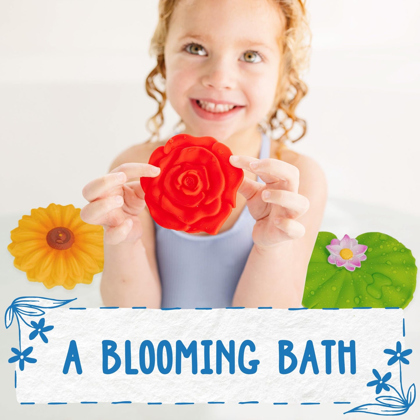 SplashEZ Mold Free Bath Toys for Kids & Toddlers – 3-Piece Lily Sunflower Rose Set (No Hole)