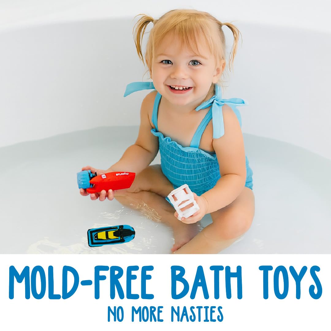 SplashEZ Bath Toy Boats 3-Pack – Mold-Free Tub Boats for Toddlers (Jet Ski, Yacht, Catamaran)
