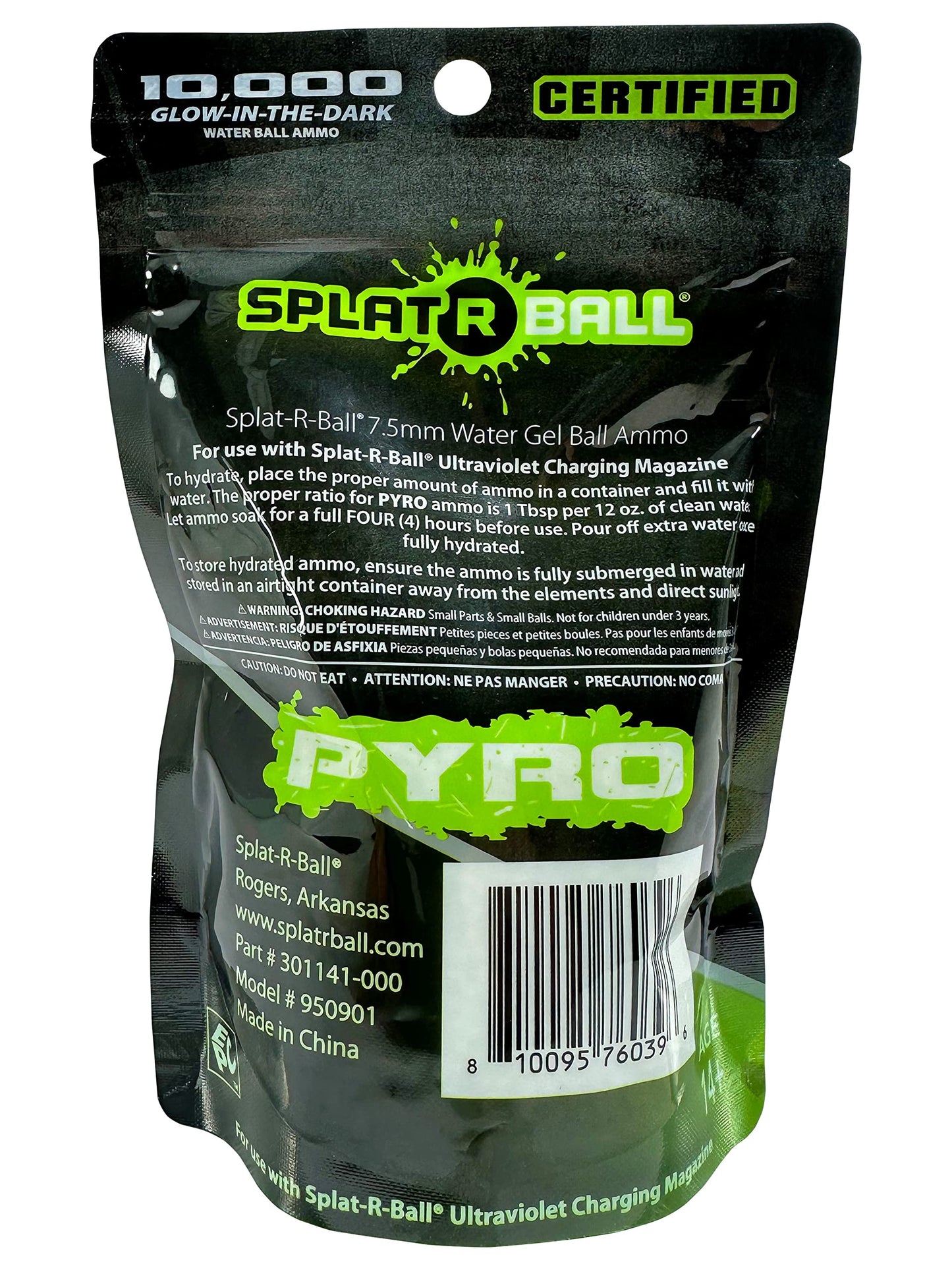 SPLATRBALL 10K PYRO Glow-In-The-Dark Water Gel Ammo | 7.5mm, 10,000 Rounds