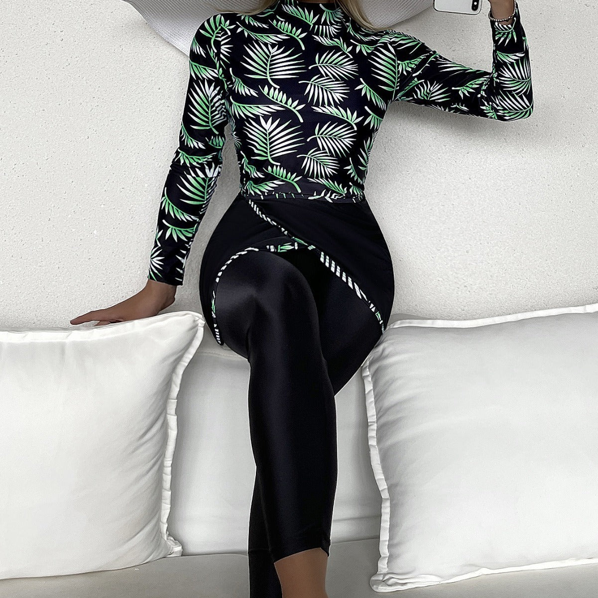 Split Three-pieces Plus Size Swimsuit, Long-sleeved Cross-border Swimwear