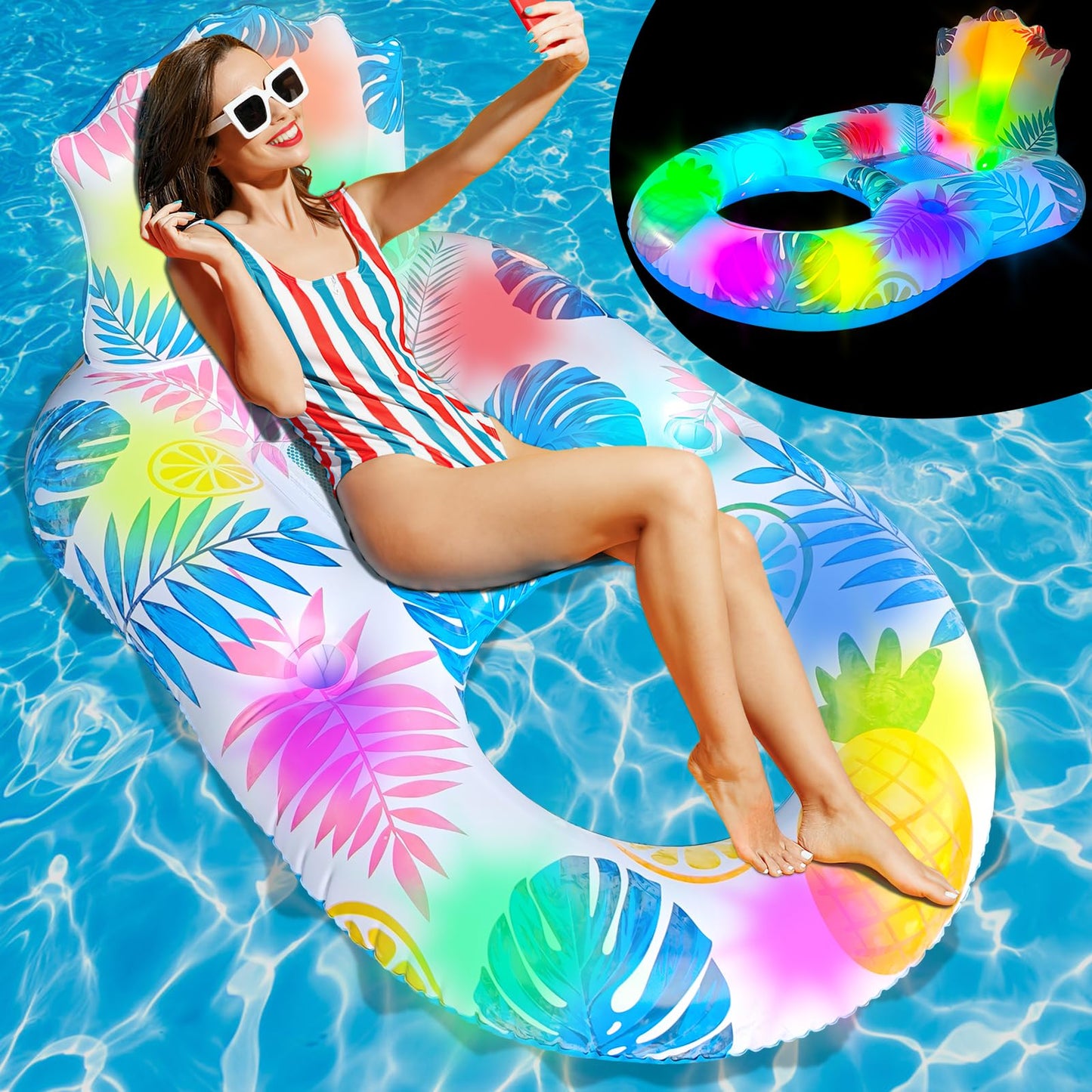 Spobot Inflatable Pool Float Adult – Light Up Lounger with Cup Holder