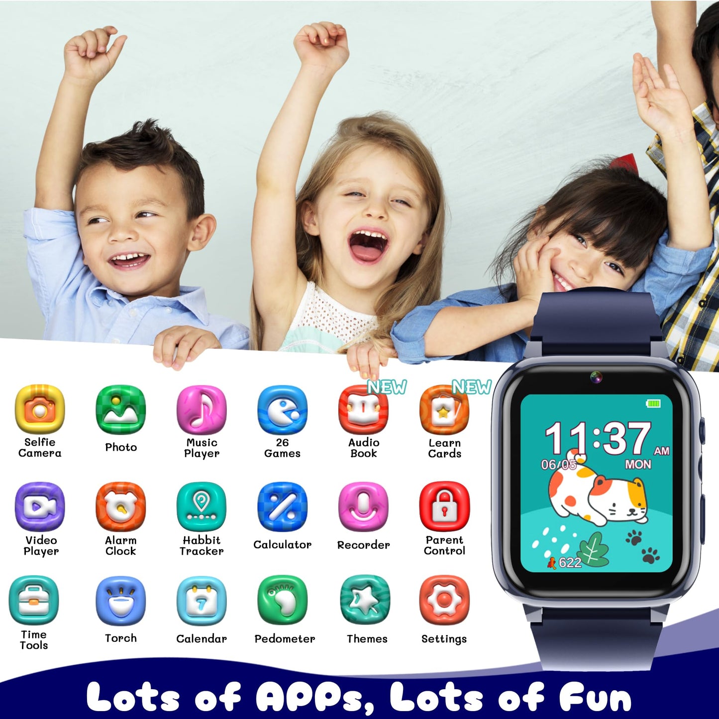 Spodus Kids Smart Watch with 26 Games, Camera, and Learning Cards | Ages 3-12