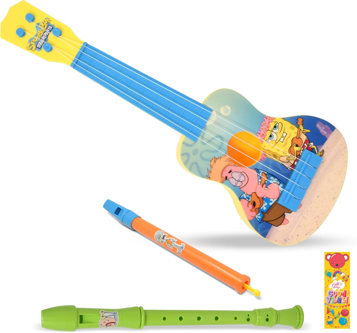 SpongeBob SquarePants Kids Guitar Instruments – 16-Inch Ukulele, Flute, Recorder & Bookmark Set