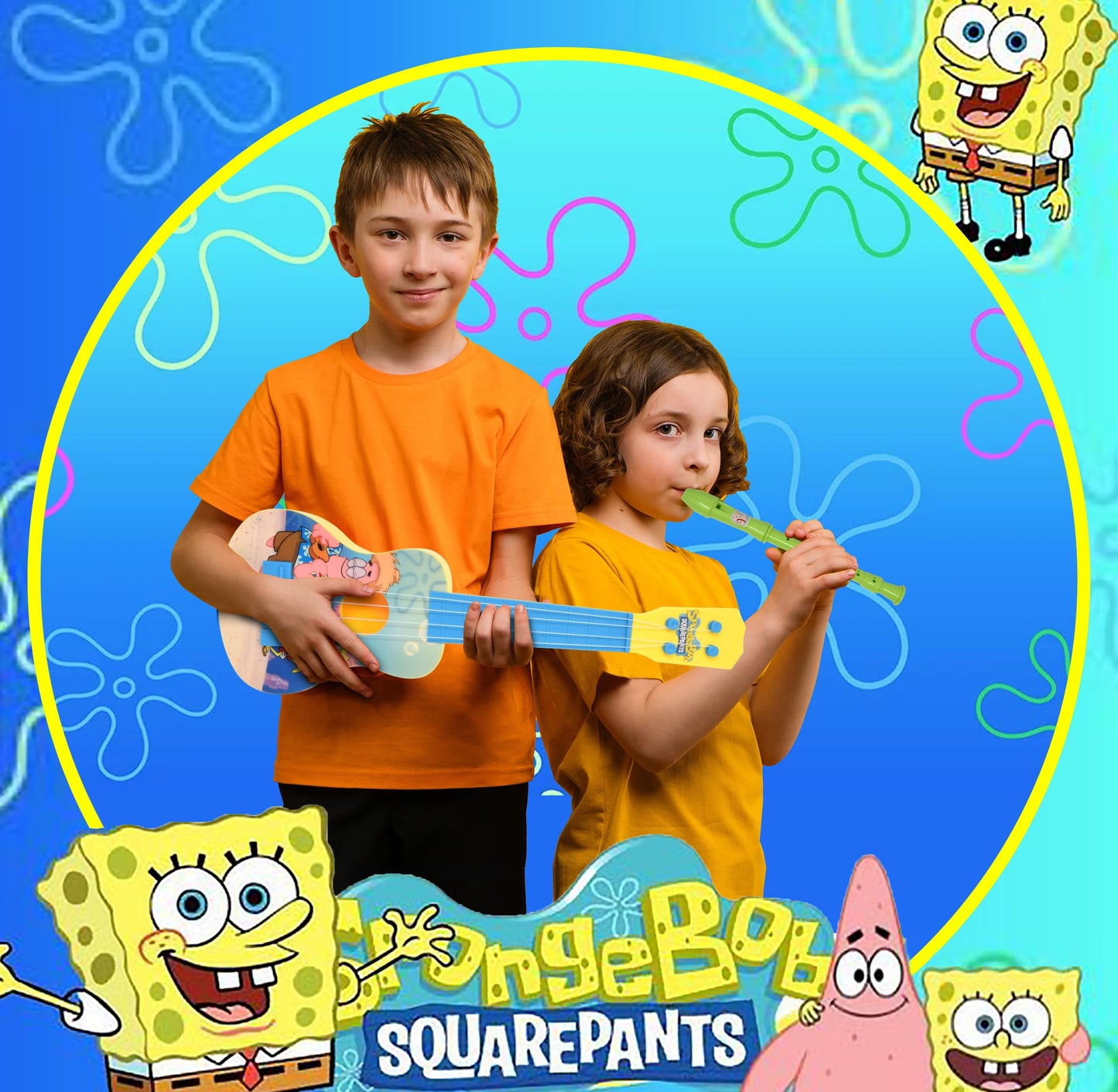 SpongeBob SquarePants Kids Guitar Instruments – 16-Inch Ukulele, Flute, Recorder & Bookmark Set