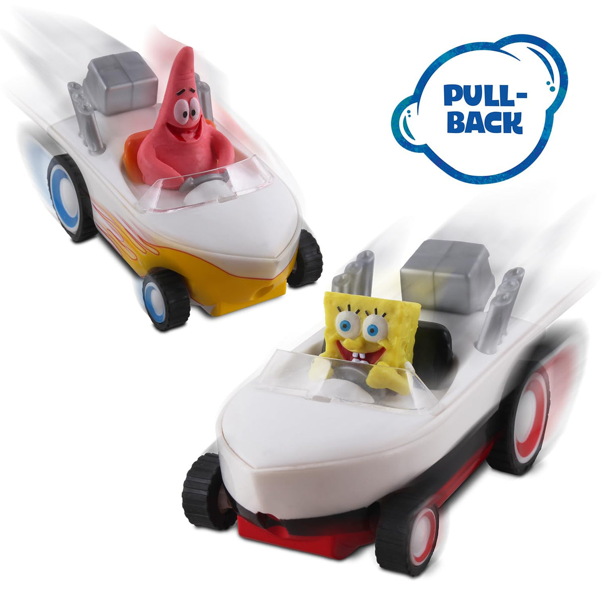 SpongeBob SquarePants Pull Back 2PK – SpongeBob & Patrick Hot Rod Boats | No Batteries, Official Nickelodeon Licensed