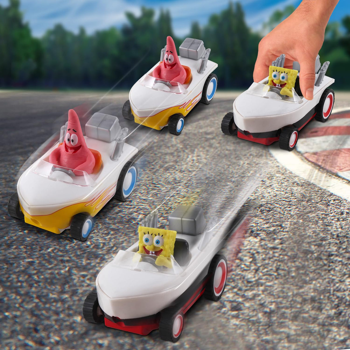 SpongeBob SquarePants Pull Back 2PK – SpongeBob & Patrick Hot Rod Boats | No Batteries, Official Nickelodeon Licensed