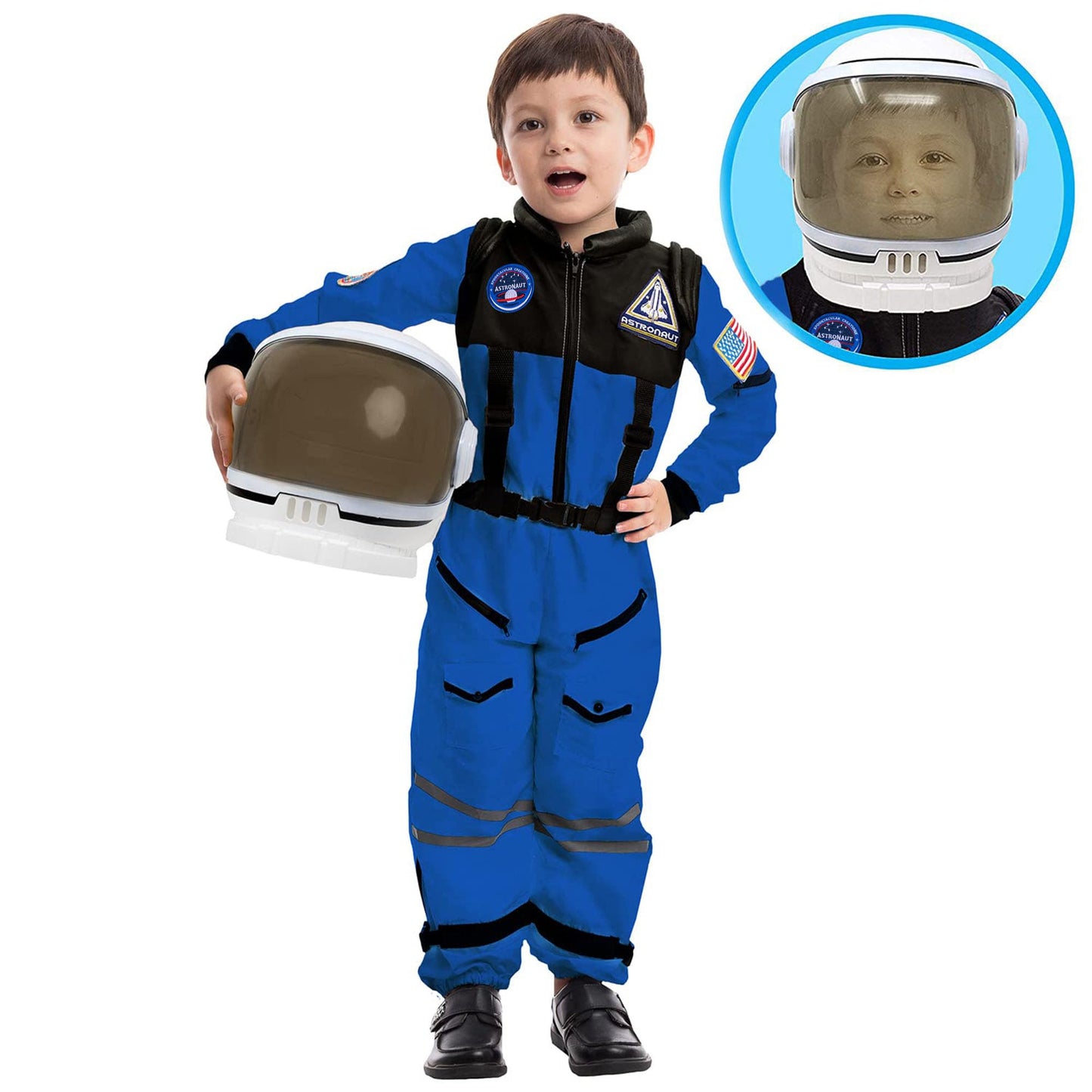 Spooktacular Creations Blue Astronaut Costume with Helmet - Toddler Space Suit (5-7 yrs)