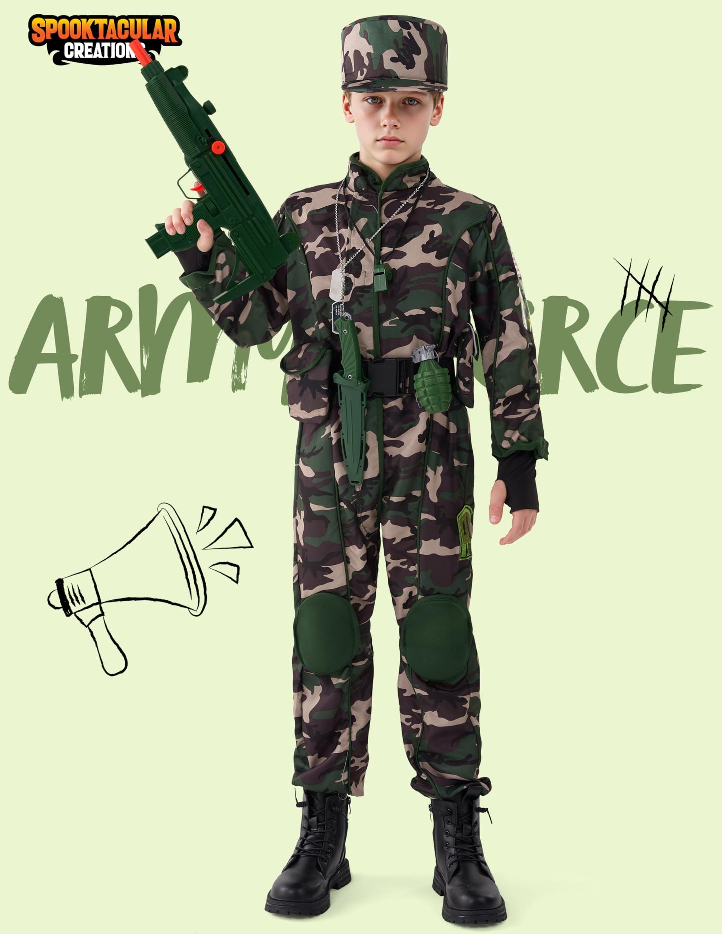 Spooktacular Creations Army Costume for Boys – Kids Military Outfit for Halloween