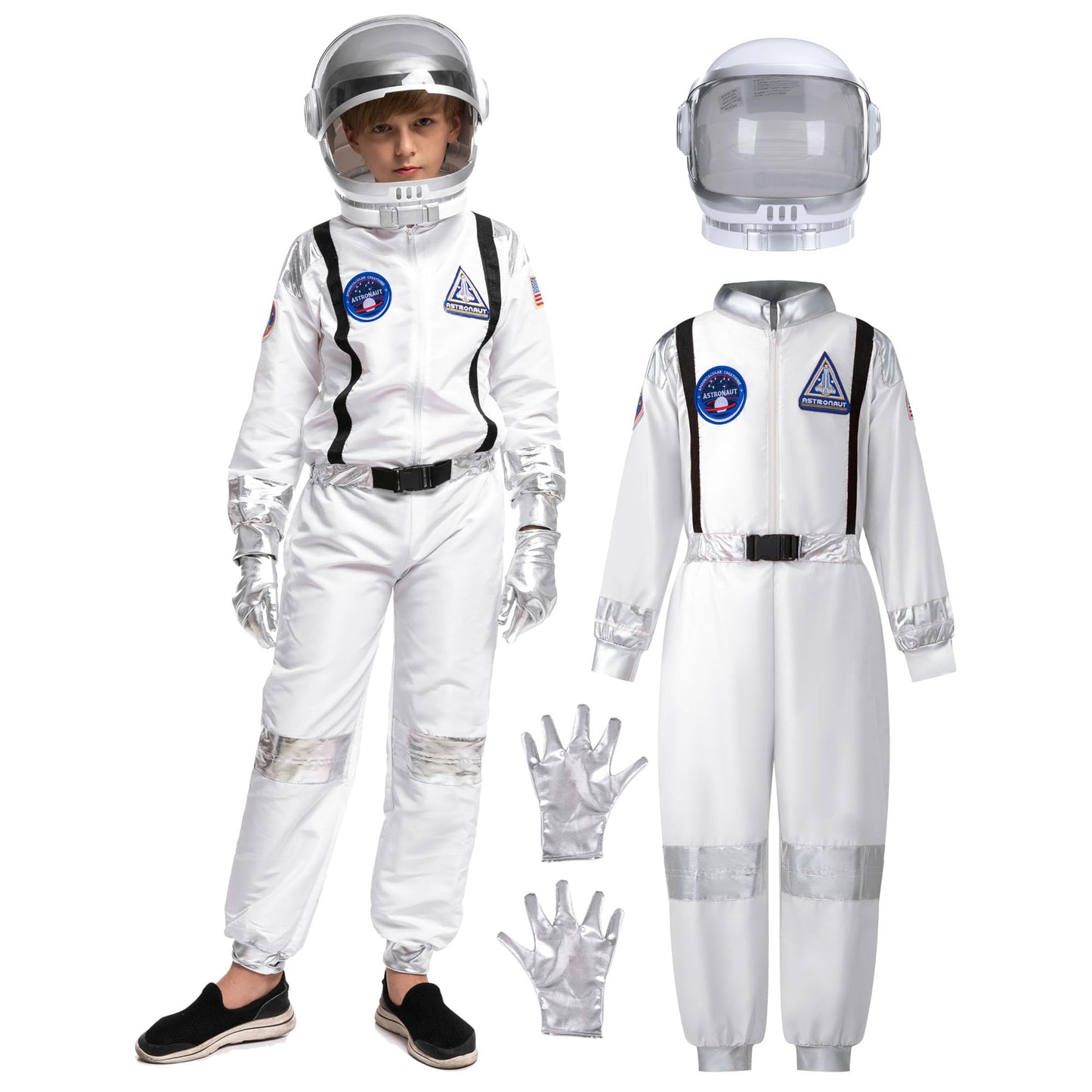 Spooktacular Creations Halloween Astronaut Costume for Kids - White Jumpsuit with Helmet (Small 5-7 yrs)
