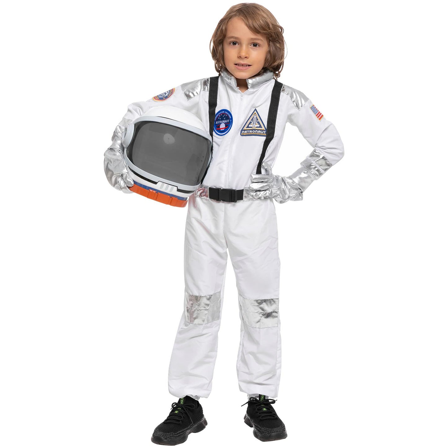 Spooktacular Creations Halloween Astronaut Costume for Kids - White Jumpsuit with Helmet (Small 5-7 yrs)