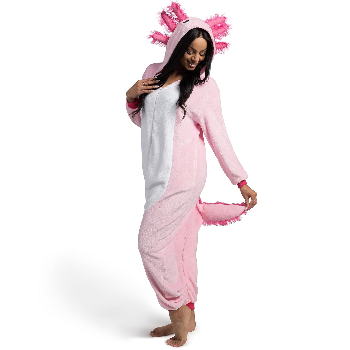 Spooktacular Creations Halloween Axolotl Costume for Kids – Pink Zip-Up Hooded Jumpsuit