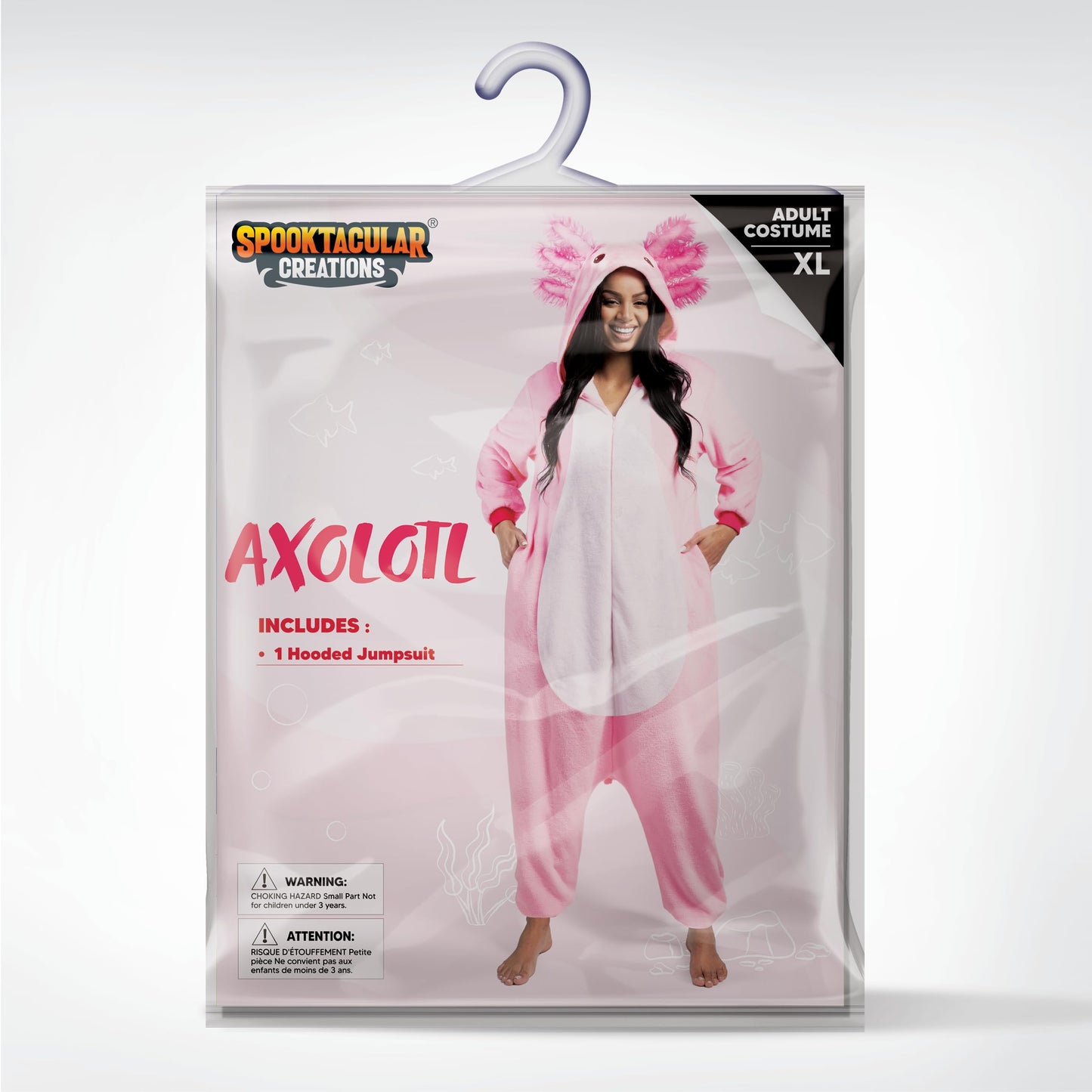 Spooktacular Creations Halloween Axolotl Costume for Kids – Pink Zip-Up Hooded Jumpsuit