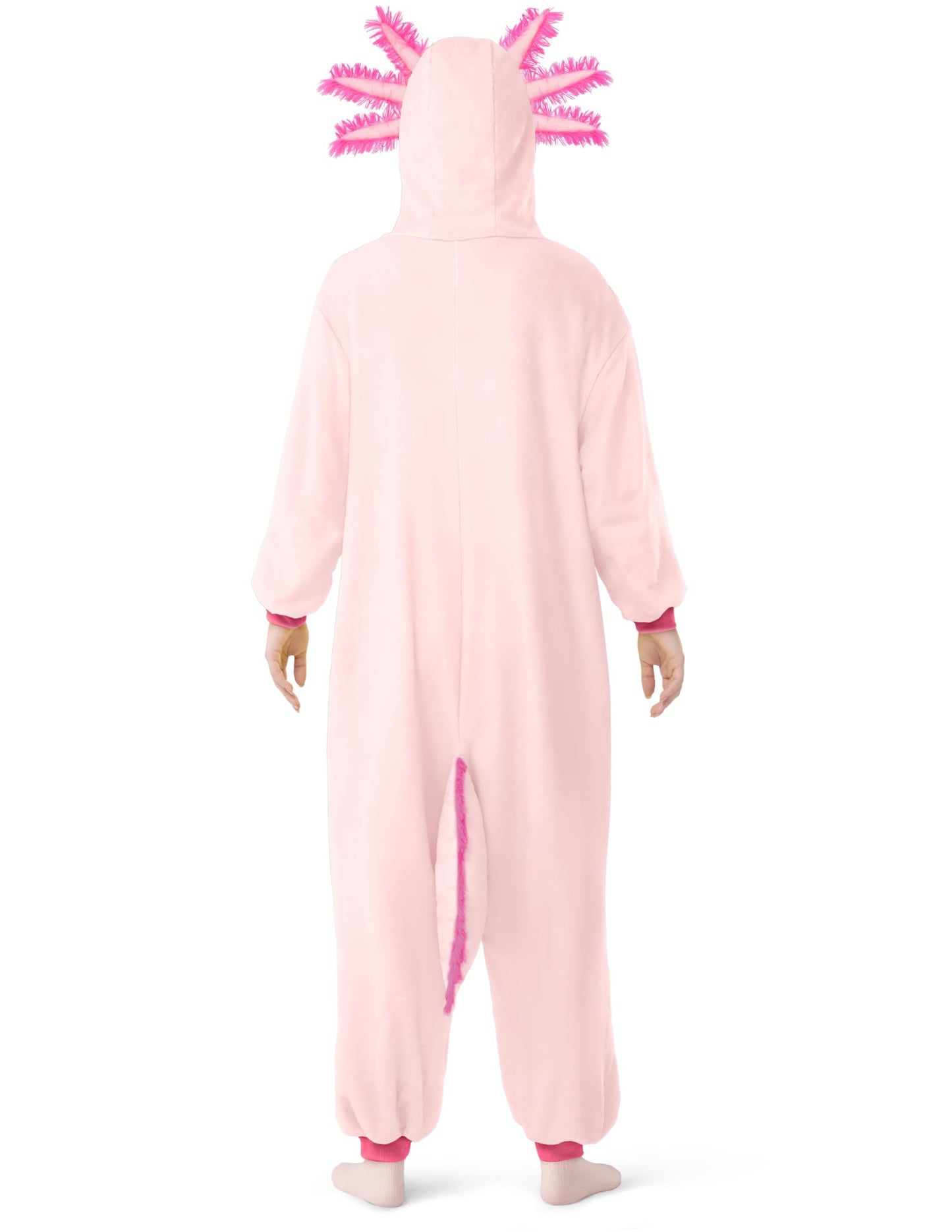 Spooktacular Creations Halloween Axolotl Costume for Kids – Pink Zip-Up Hooded Jumpsuit