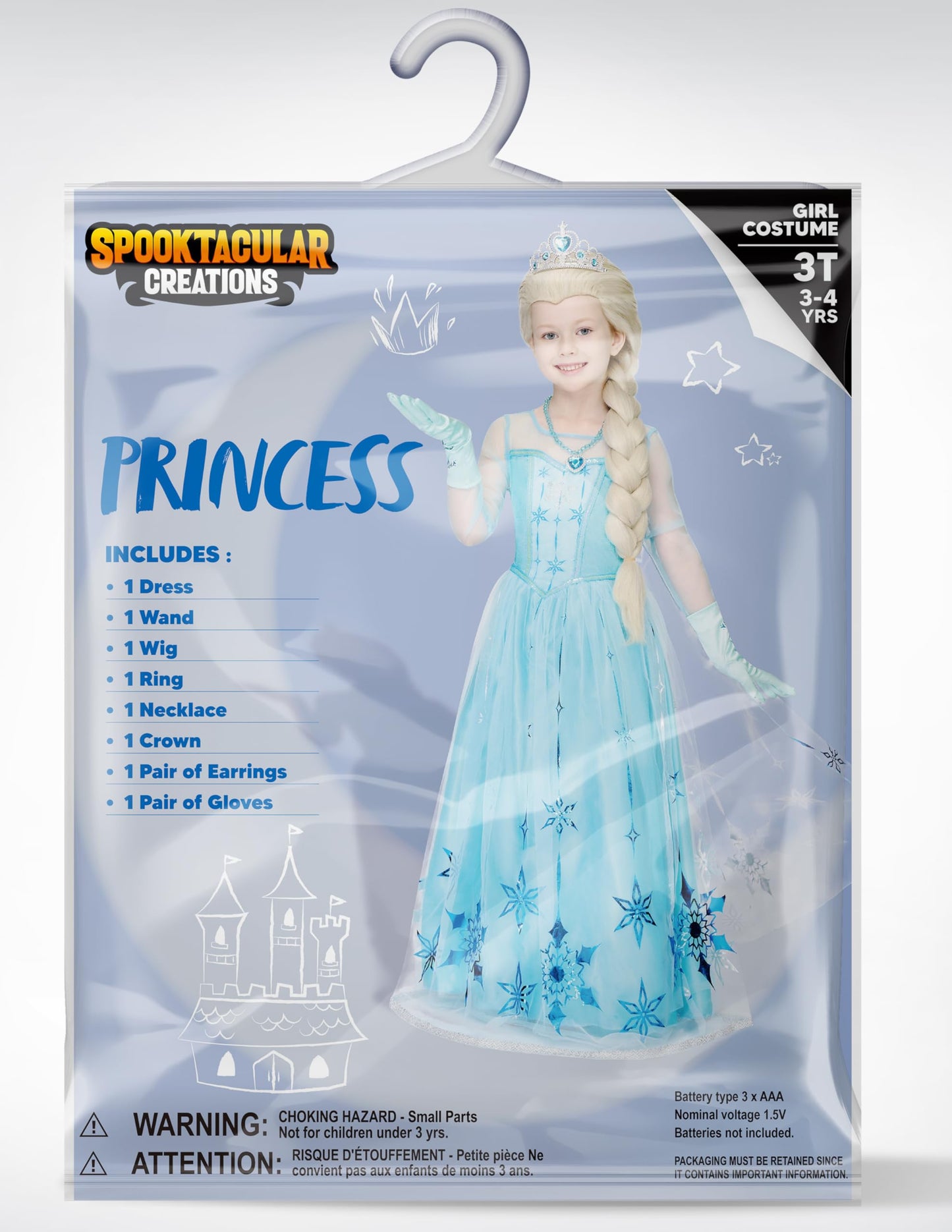 Spooktacular Creations Halloween Ice Princess Dress — Light-Up Cape & 7-Piece Set for Girls (3T, 3-4Y)